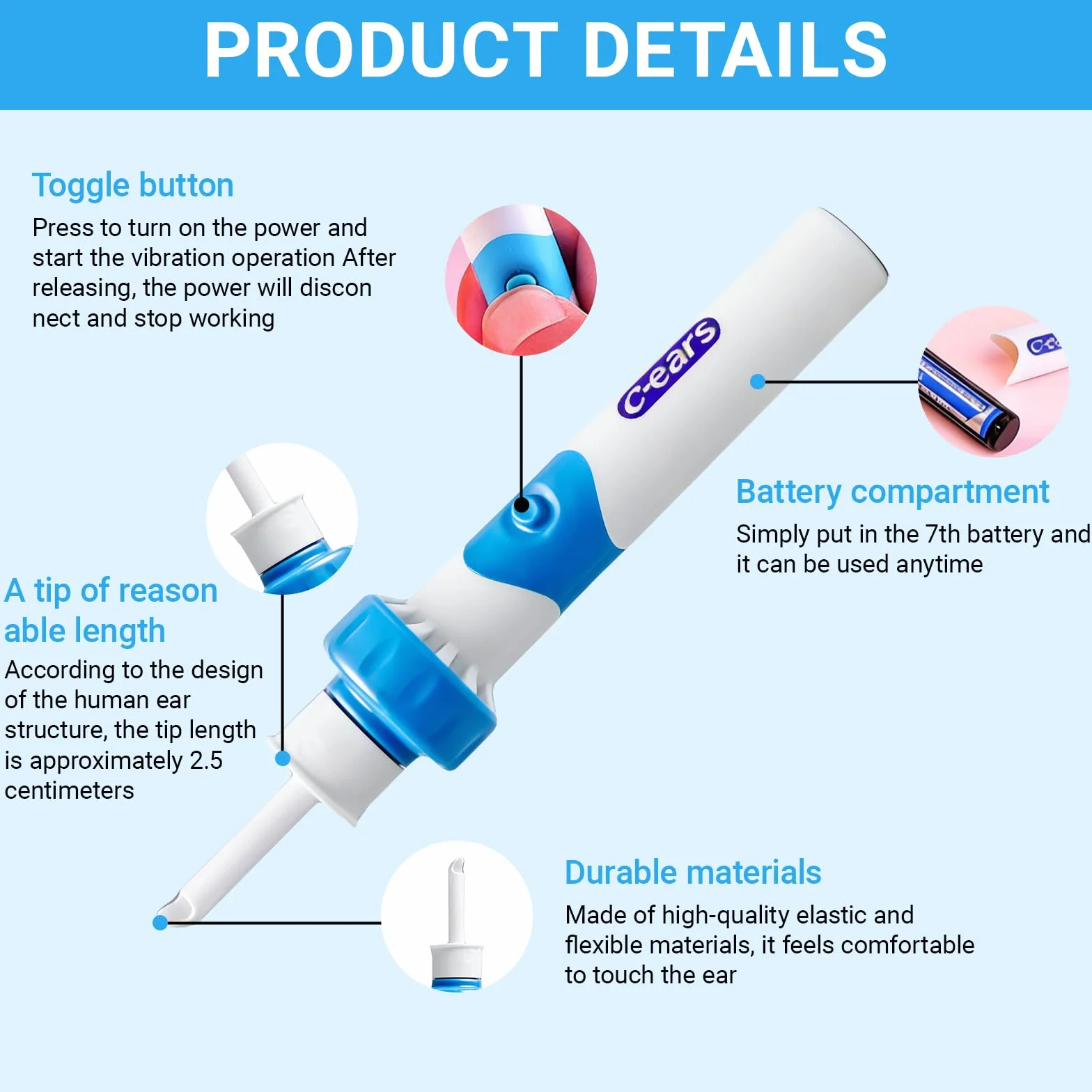 Extracteur de Cérumen Électrique Nettoyage Oreilles Bébé Enfants Adulte 2 Têtes Rechange Lavables Brosse