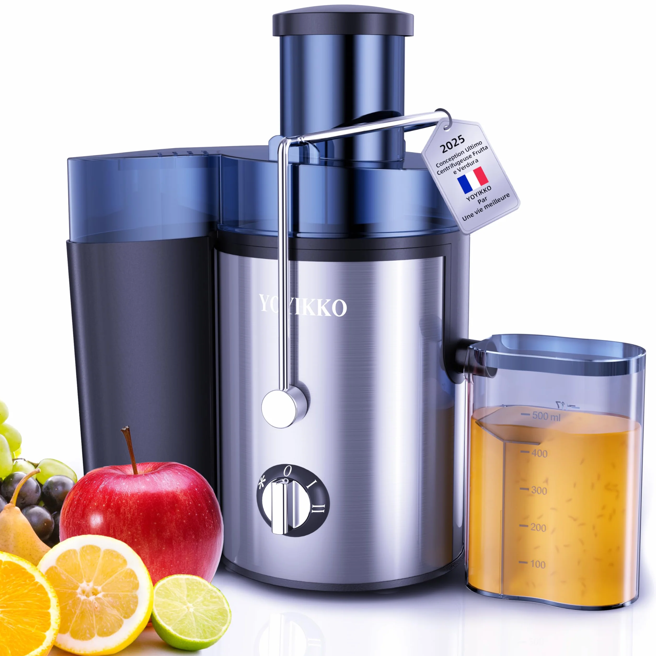 Centrifugeuse Extracteur de Jus 800W, 3 vitesses, bouche 75 mm, acier inoxydable sans BPA