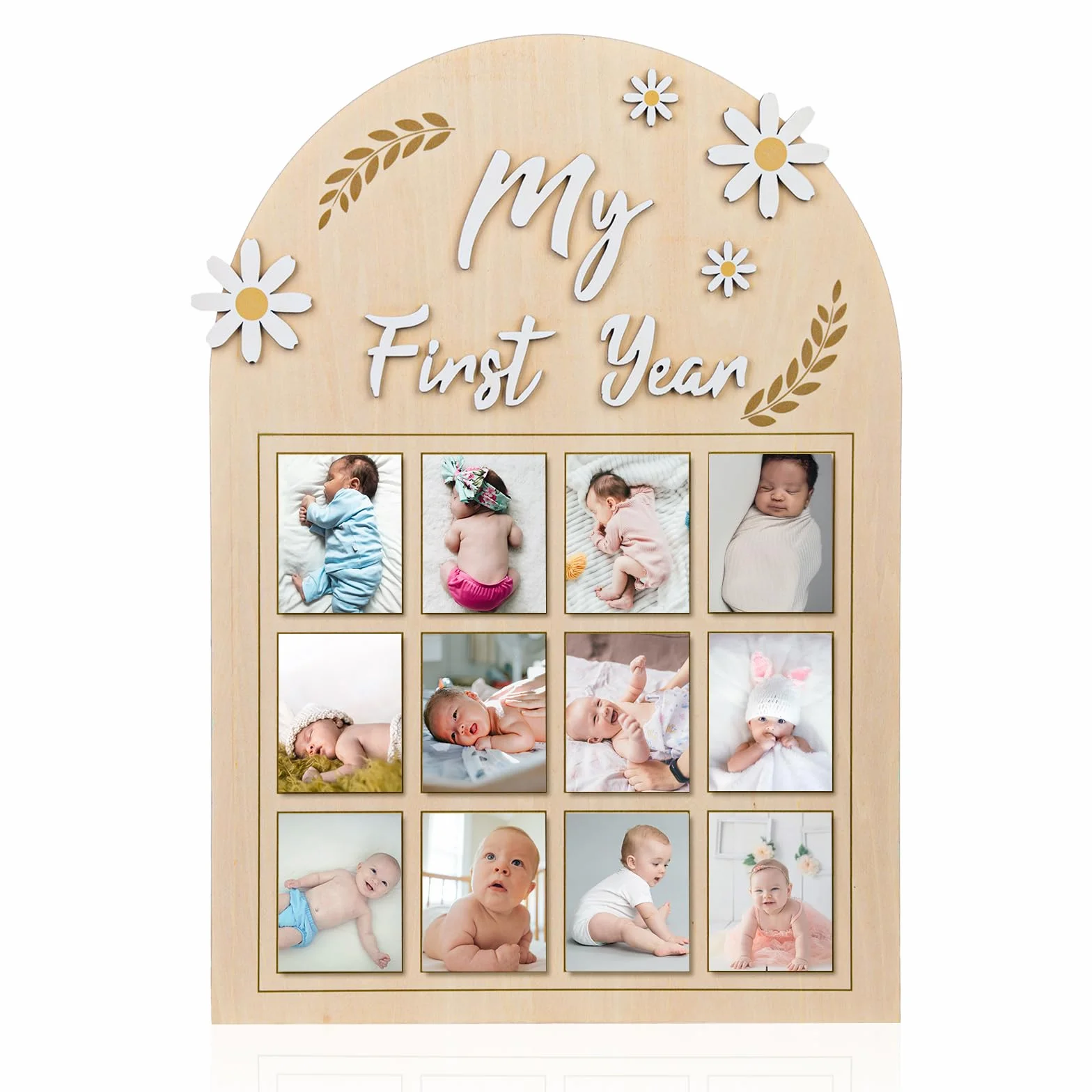 Cadre Photo Première Année Bébé Fleur Marguerite 3D Bannière Photo Mensuelle Planche Bois 12 Mois Cadeau Nouveau-Né Souvenirs 1er Anniversaire