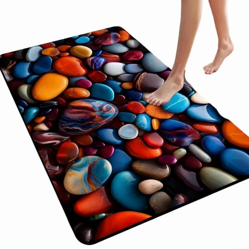 Tapis de bain en terre de diatomée 3D motif galets absorbants antidérapants à séchage rapide 40 x 30 cm (2 40 x 60 cm)