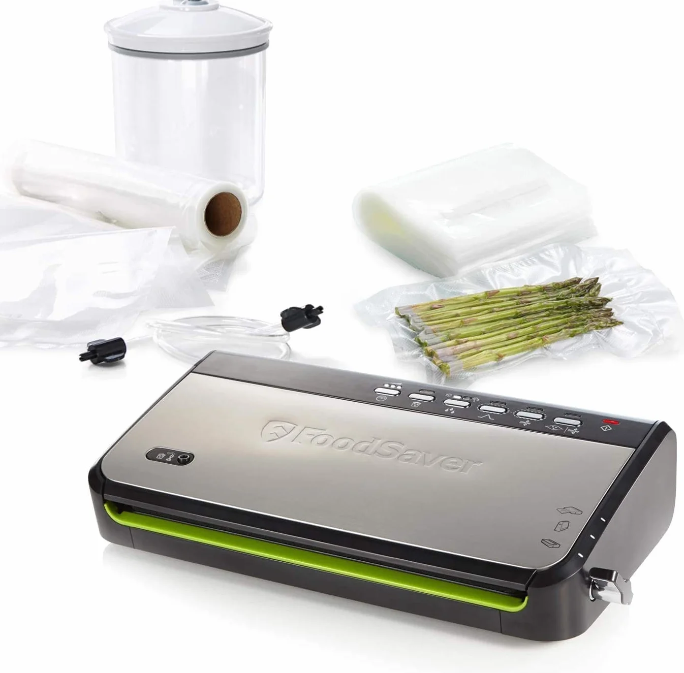 FoodSaver FFS005X Machine sous Vide avec Compartiment Rangement Rouleau Cutter, Pulse Aliments Fragiles, Accessoires Sacs