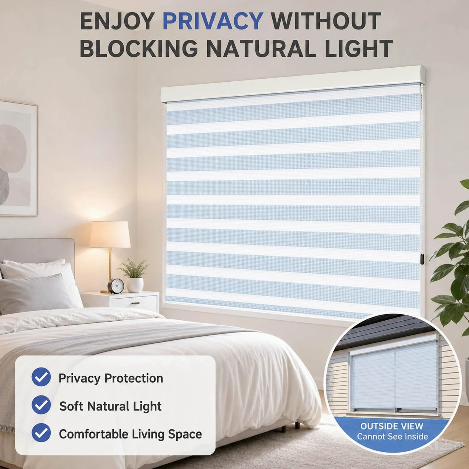Store Enrouleur Jour Nuit Double Tissu Zébré, Protection Solaire, Blanc | Store Enrouleur Jour Nuit Zébré Double Tissu, Rideau Occultant Protection Solaire pour Fenêtre(Beige,W 40 x H 150 cm)