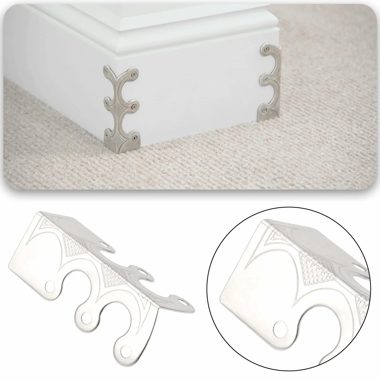Protections d'angle en métal pour plinthes 12 pièces Blanc Nickel