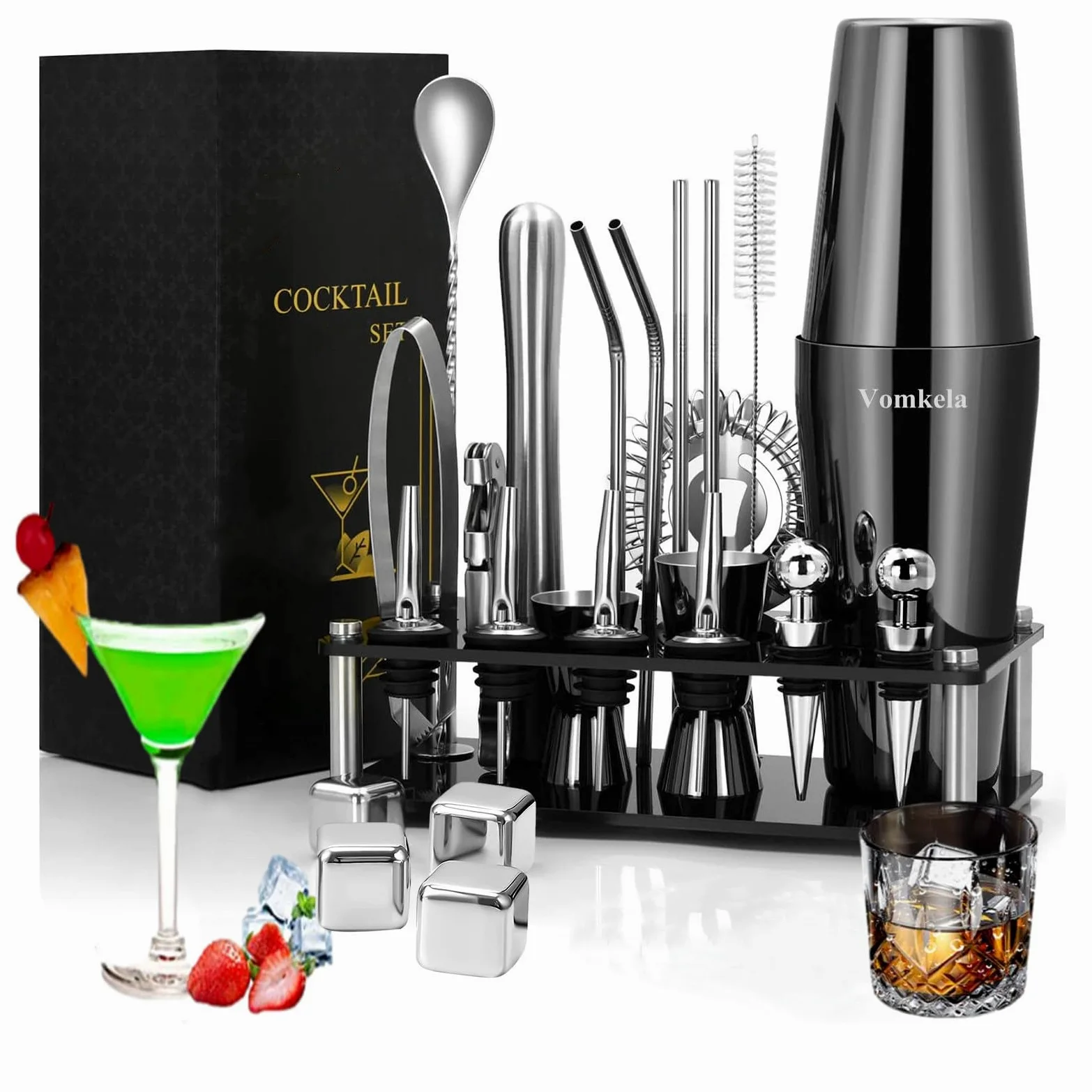 Shaker Cocktail,Cocktail Shaker Kit Mojito,25 Pièces Accessoire Bar,750 ml en Acier Inoxydable Kit Shaker à Cocktail Coffret Cocktail