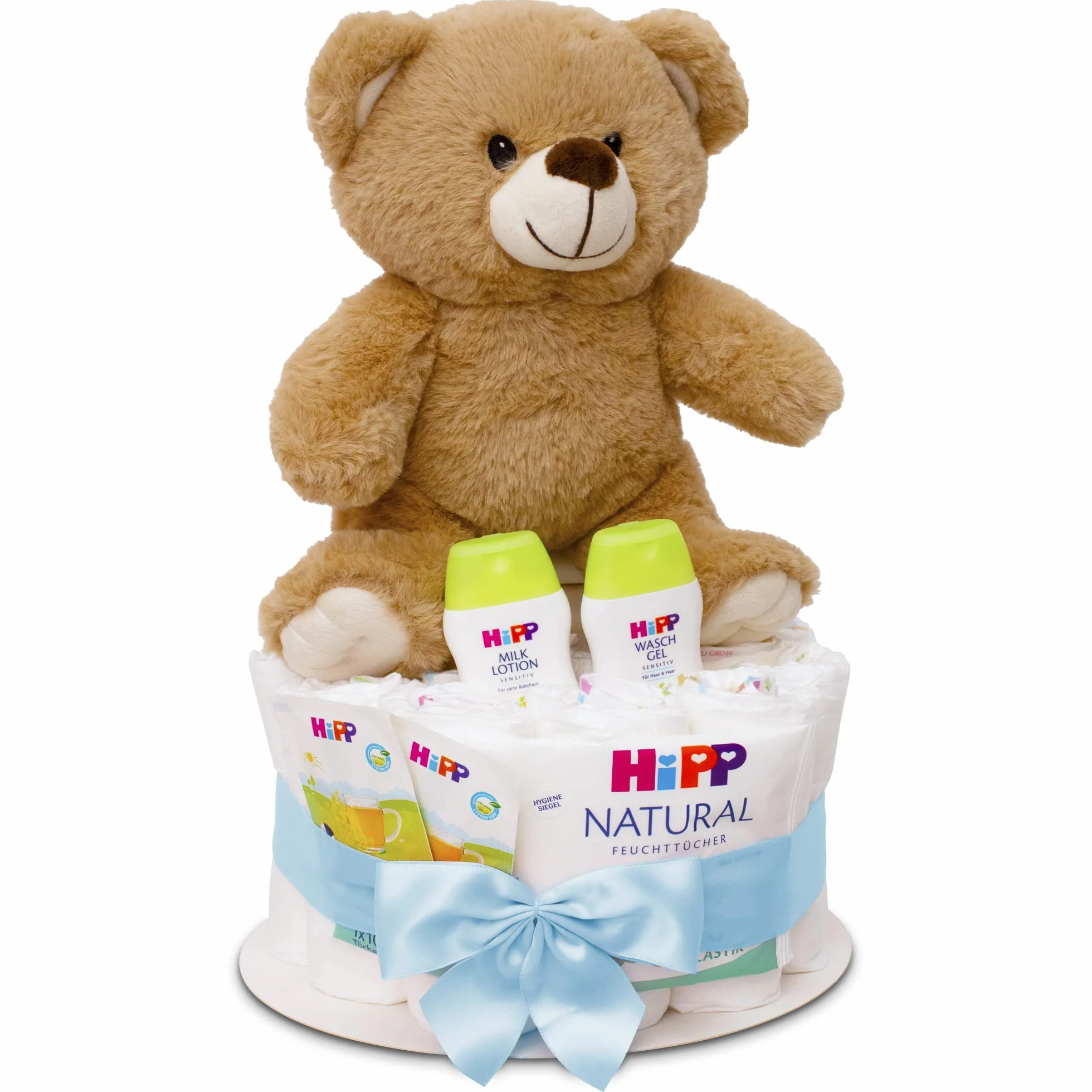 MilaBoo® Gâteau de couches bleu garçon avec petit ourson tout doux cadeau de naissance personnalisé