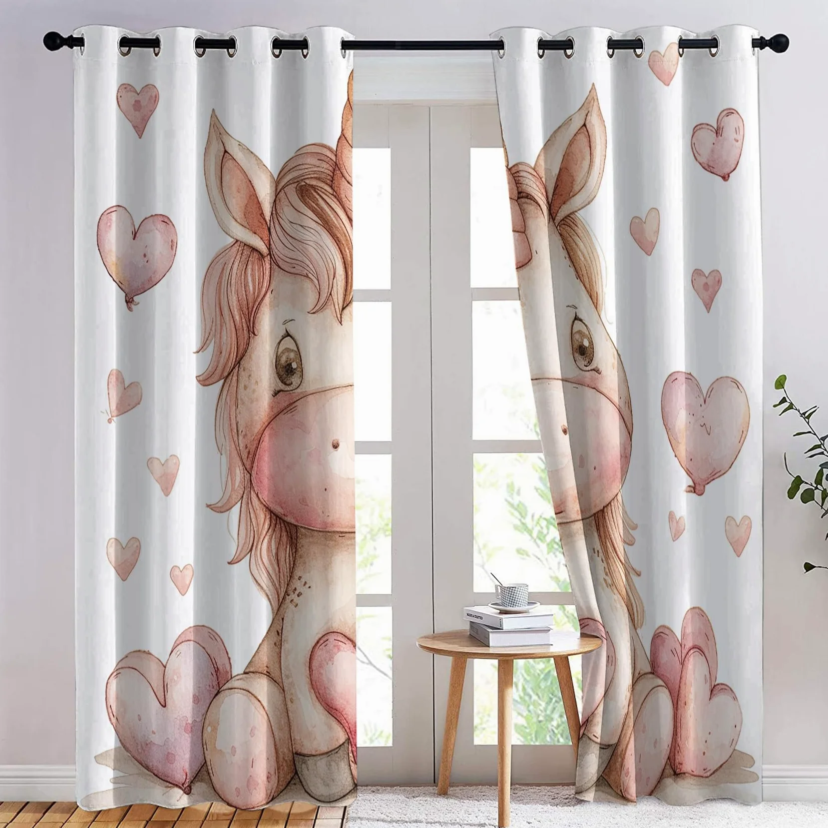 Rideau Occultant Licorne - Rideaux Thermiques à Oeillets - Rideaux Imprimé Motif Enfants Filles pour Salon Chambre Fenetre - Lot de 2 Rideaux et Draperies Intérieurs - 75x166 cm (L x H)