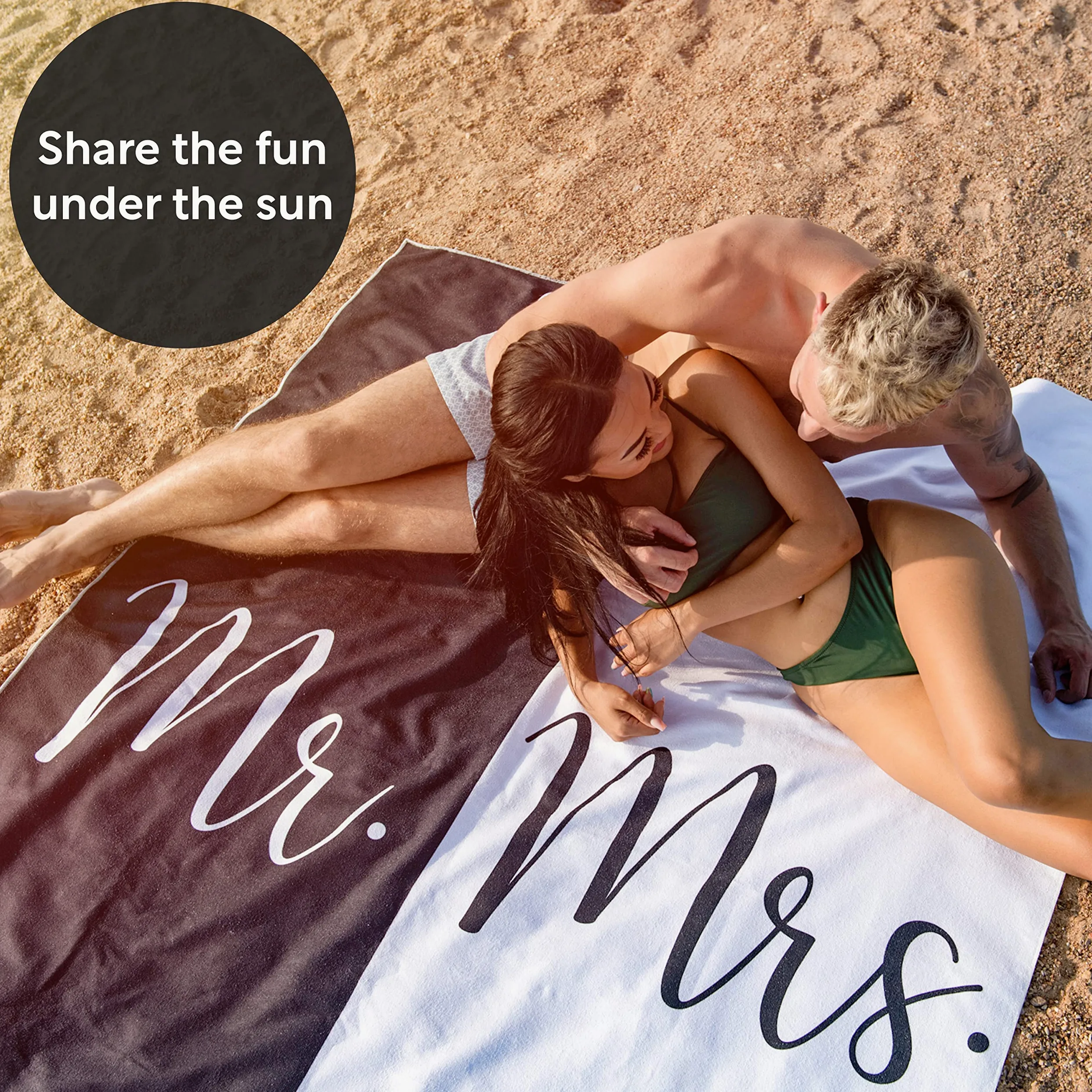 Ethisa Serviette De Plage Mr and Mrs – Serviette De Plage « Just Married » pour Lune De Miel – Cadeau De Mariage pour Couple De Jeunes Mariés – Ensemble De Serviettes À Partager – Microfibre