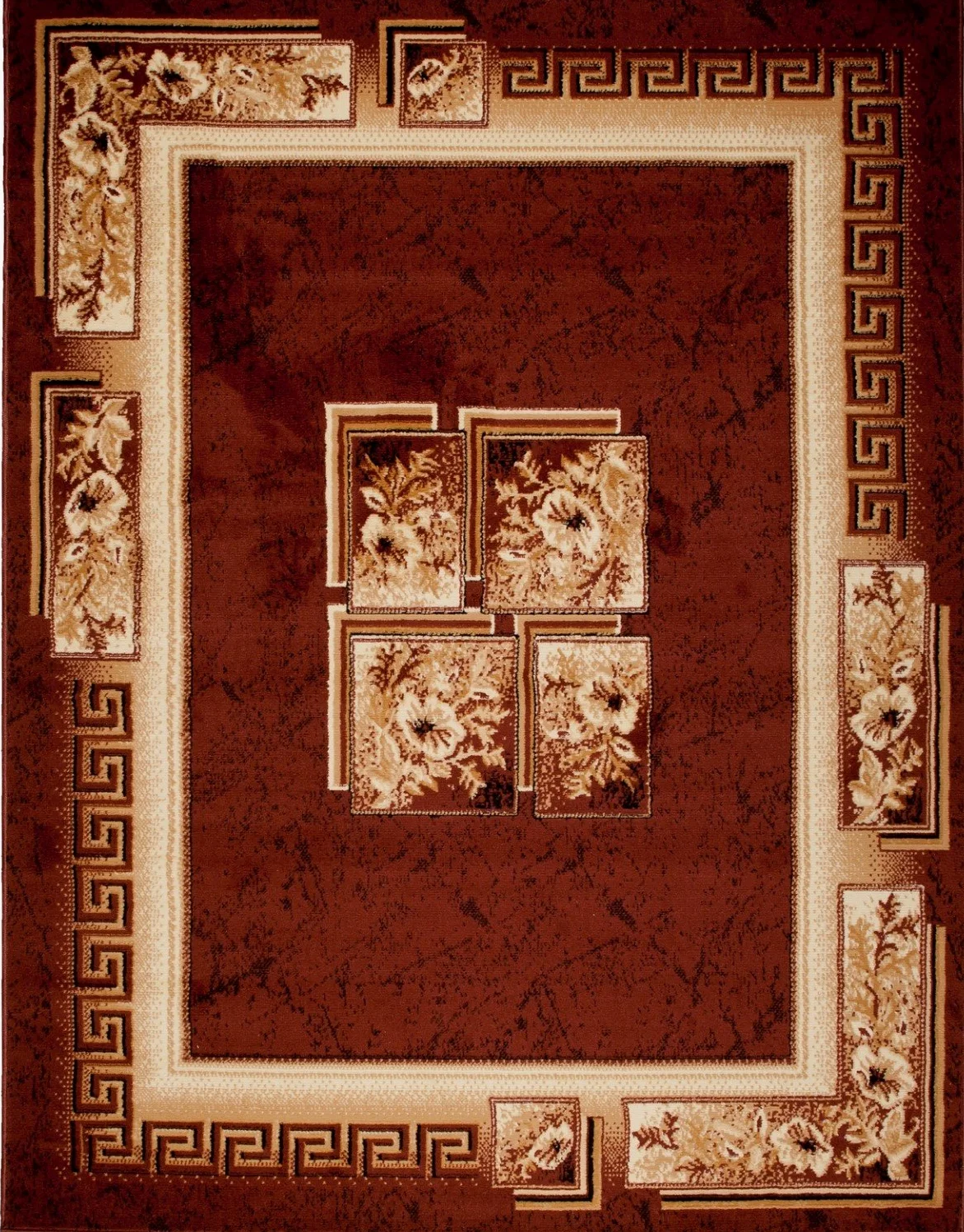 Grand Tapis De Salon - Marron Brun - Parfait Pour La Chambre - Design Classique - Motif Clé Grec - Plusieurs Coloris & Tailles "VERONA " 140 x 200 cm