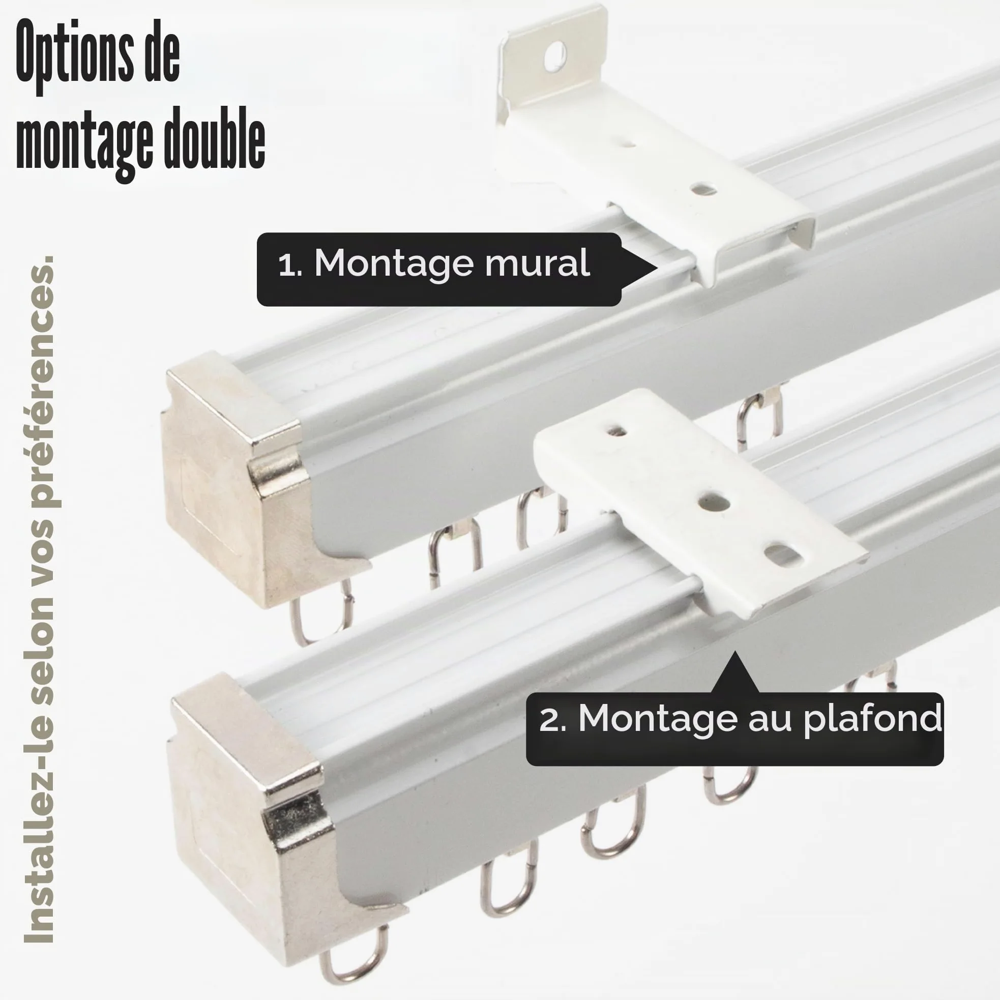Rail de rideau de 2 mètres, rail de plafond pour rideaux, système de rails de rideaux à fixation murale ou plafond,Séparateur de pièce,Rail de rideau de plafond pour salon, chambre à coucher, douche