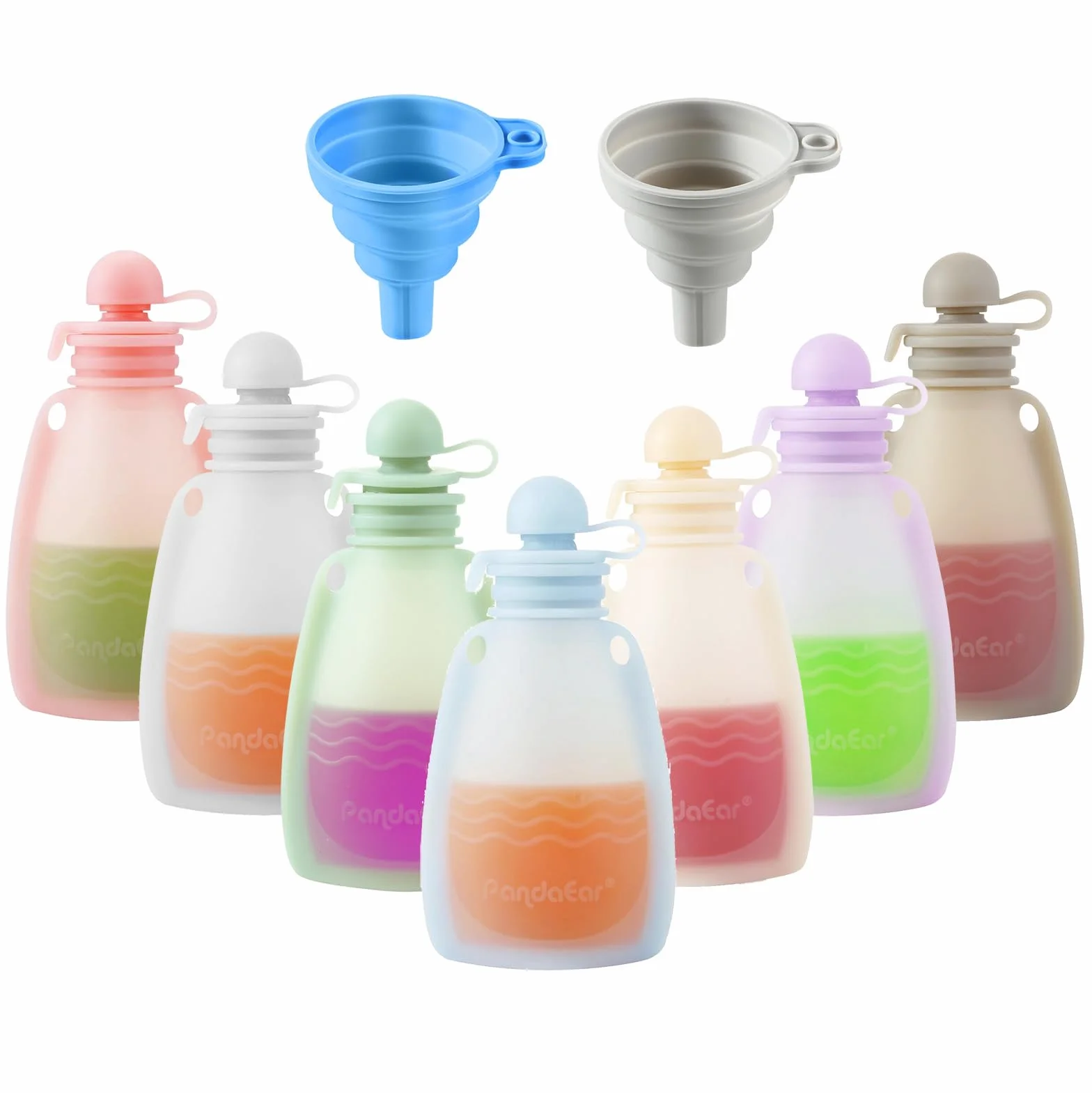 PandaEar Pochettes de Nourriture pour Bébé en Silicone Réutilisables, Lot de 7, 160 ml, sans BPA