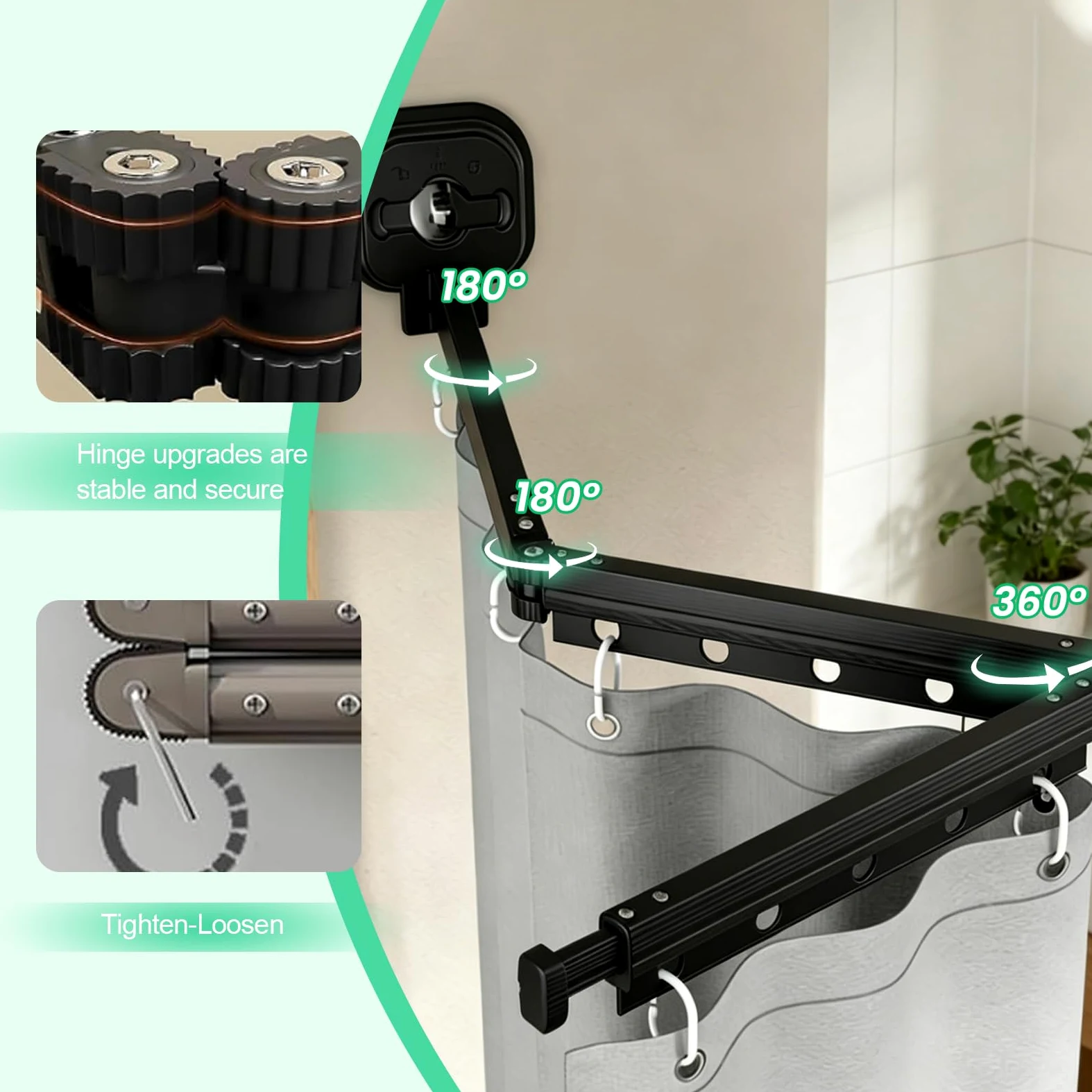 Rideau De Douche Sans Perçage Avec Ventouse, Forme L/U, 5 Plis, 1,8 x 2 m | Ventouse Puissante,Tringle Rideau Douche Pliable Anneaux Pour Douches D'Angle,Barre Douche Angle RéGlable/Extensible Gris