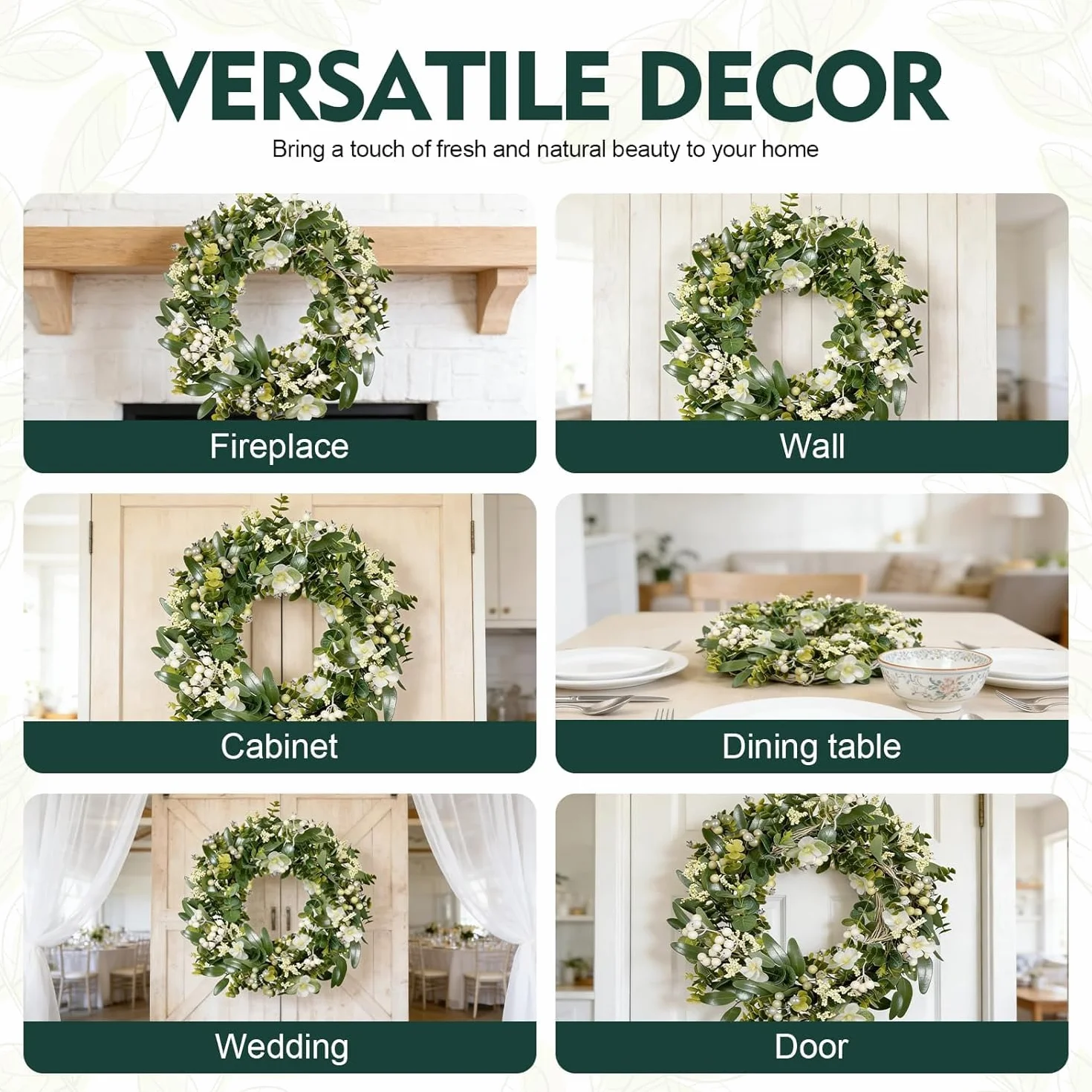 Couronne d'Eucalyptus Artificielle 46 cm pour Décoration de Porte