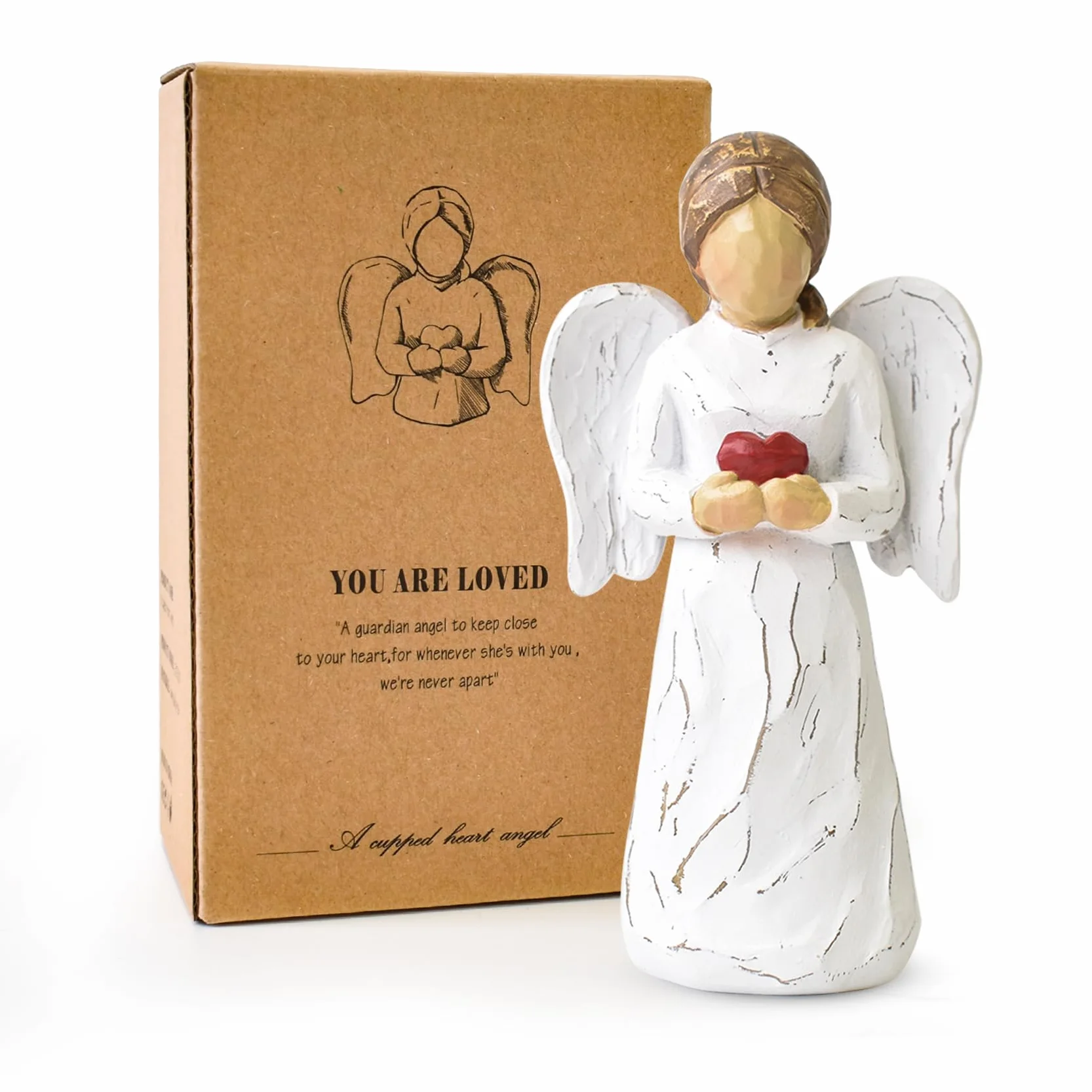 Statue d'ange gardien en résine cœur pour décoration intérieur cadeau commémoratif