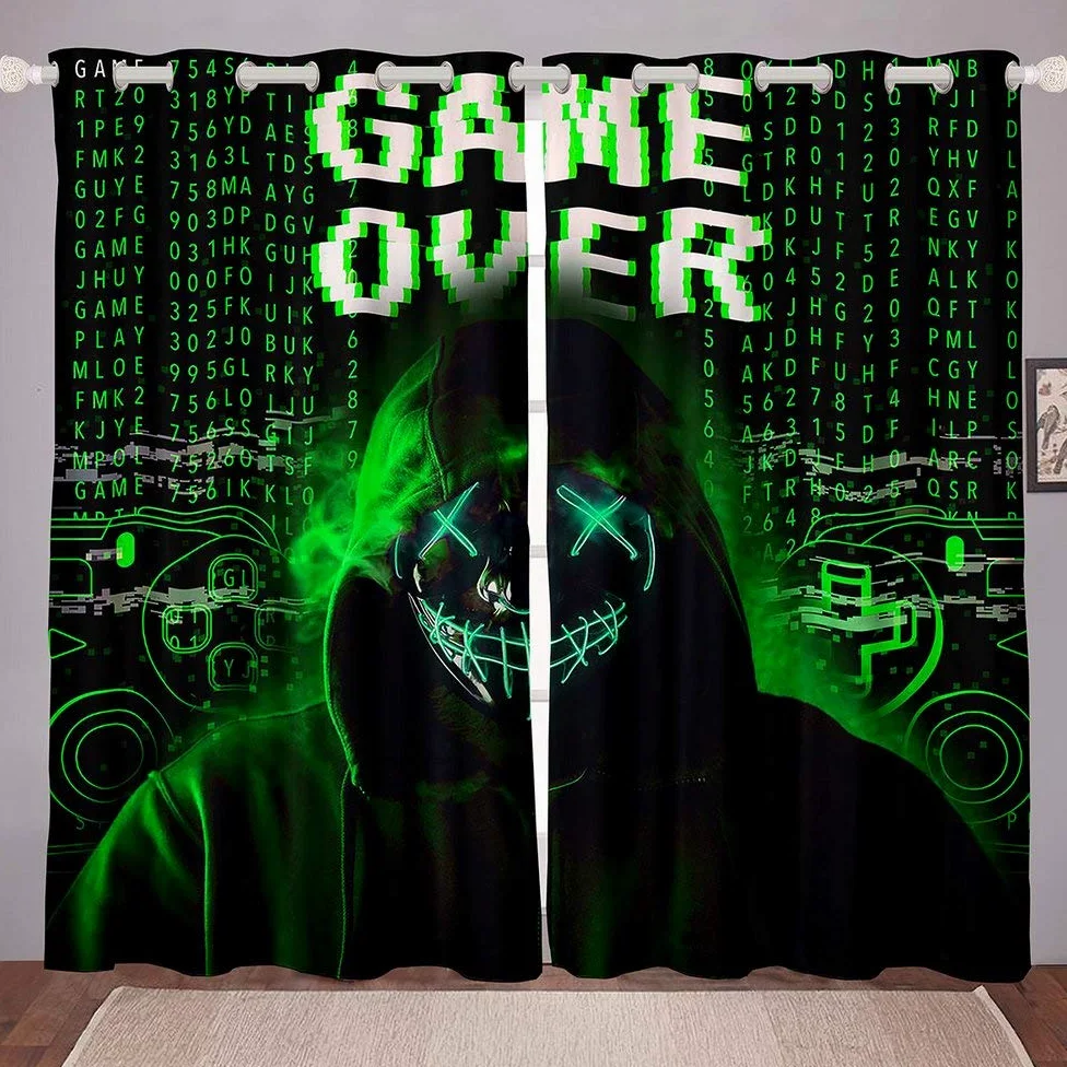 Homewish Rideaux de fenêtre de gamer, jeux vidéo étrangers pour joueurs, jeux vidéo, jeux de jeu, rideaux pour adolescents, adultes, femmes, panneaux décoratifs pour salon, cuisine, vert 55" X69"
