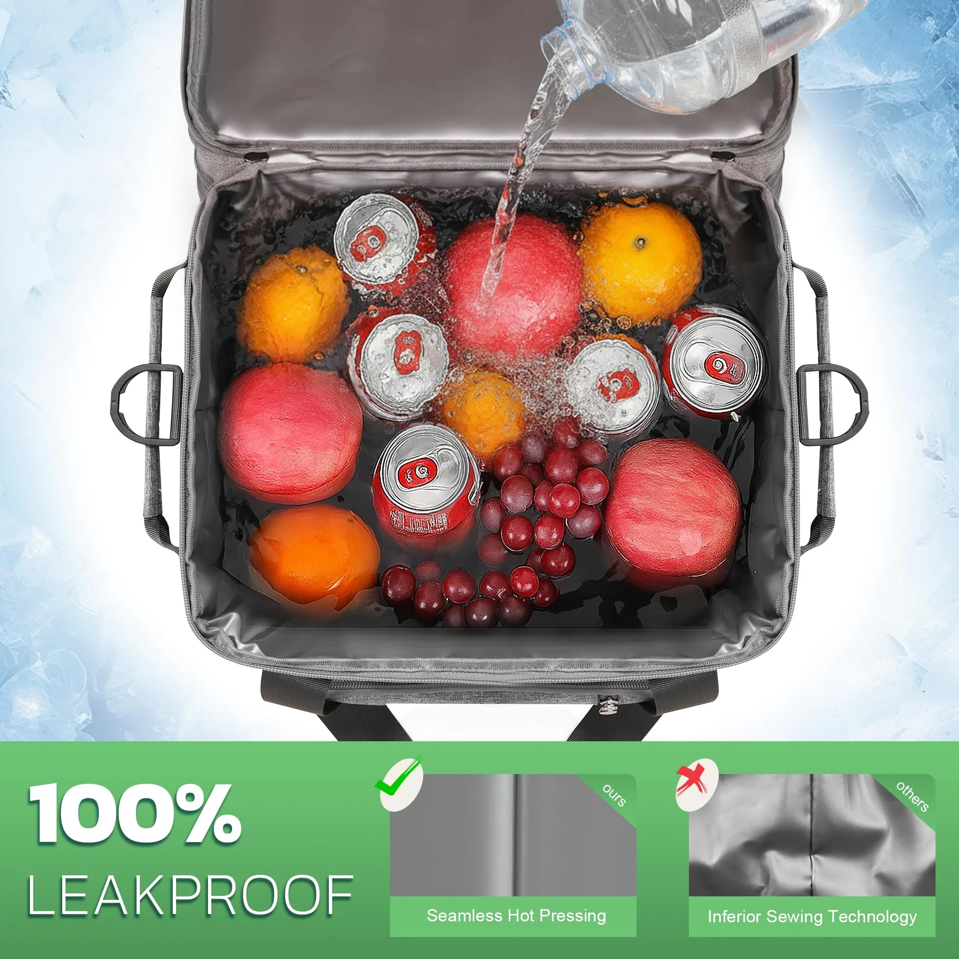 MIYCOO Sac isotherme avec double plateau extensible, 60 canettes anti-fuite | Glacière isotherme portable et douce, très grande glacière pour plage, pique-nique, camping, shopping (gris)