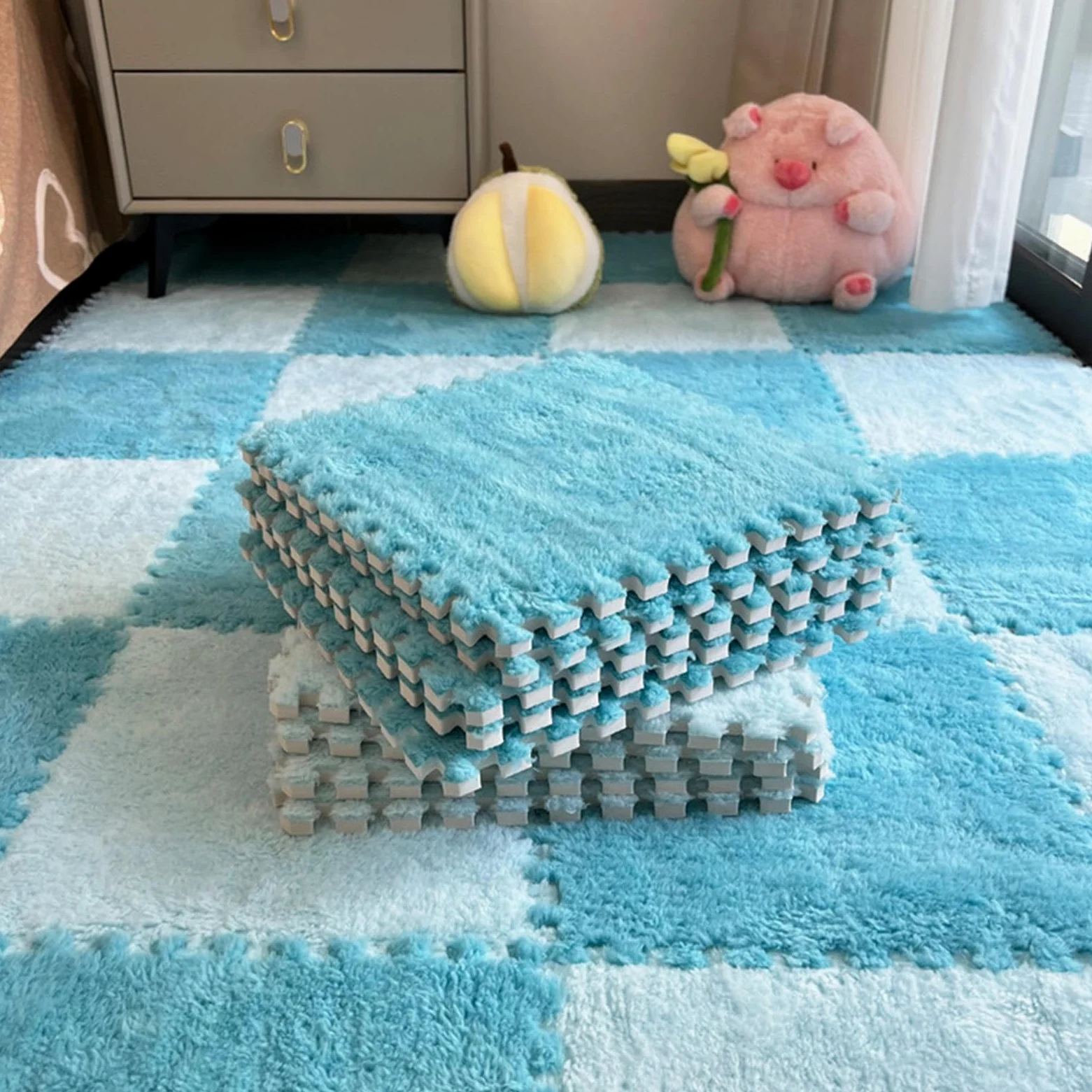 Dalles de Mousse Peluche Emboîtables Matelas Protecteur Carré Sol, Matelas | Emboîtables Tapis Puzzle De Rampement Et D'exercice Pour Chambre À Coucher, Chambre D'enfant, Salle De