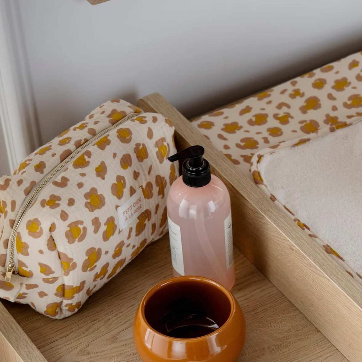 Trousse de Toilette en Gaze de Coton imprimé Léopard