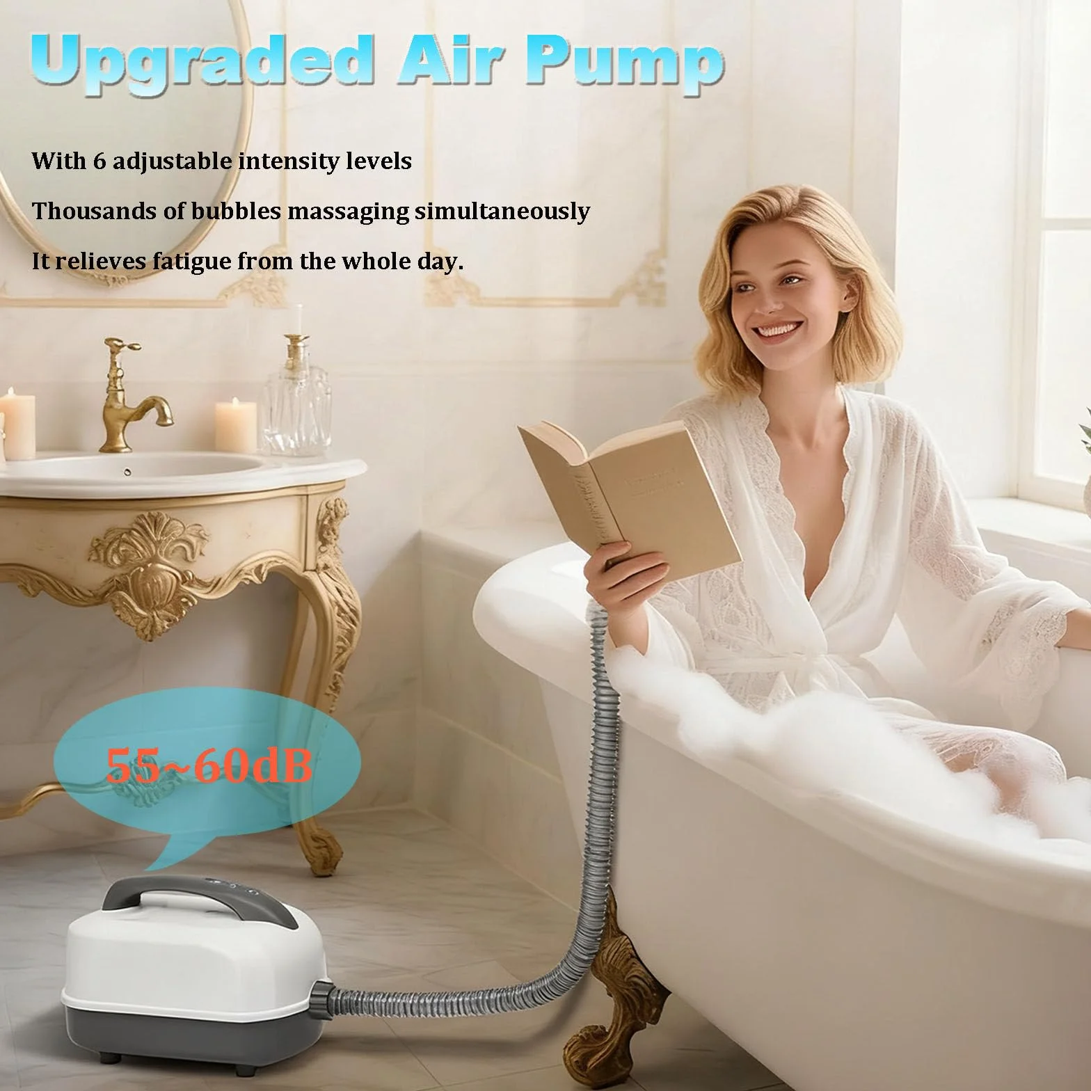 Tapis de Bain à Bulles avec Télécommande 93 Jets 6 Niveaux Lumières LED 7 Couleurs Pompe à Air Améliorée Portable