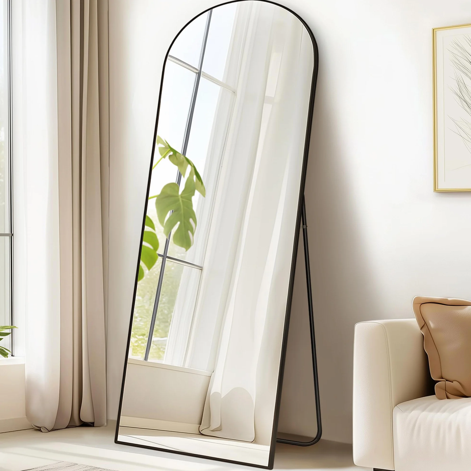 SONGMICS Miroir Intégral 160 x 50 cm Miroir Arqué sur Pied Cadre Alliage Aluminium Verre Trempé Noir