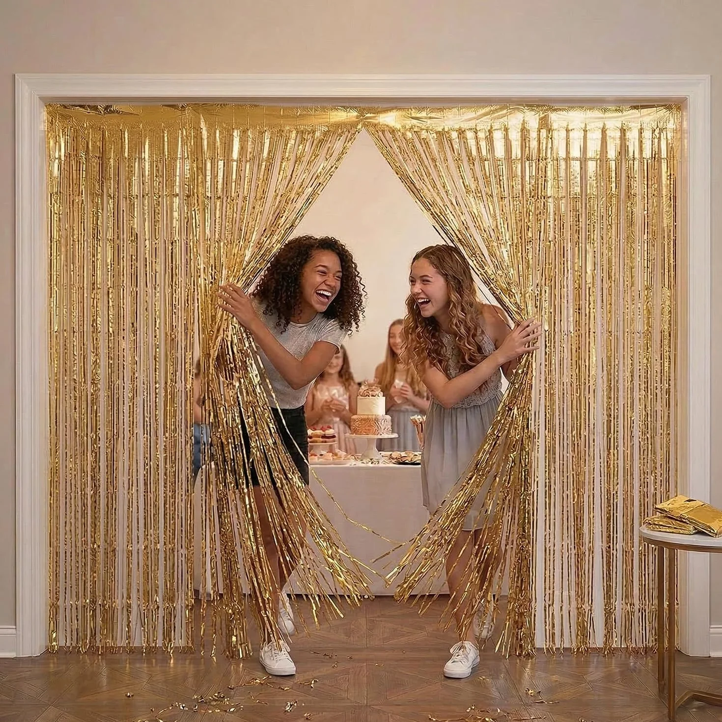 SparkL 2 Rideaux Paillettes Argentées 2m Haut Déco Fête Anniversaire Mariage