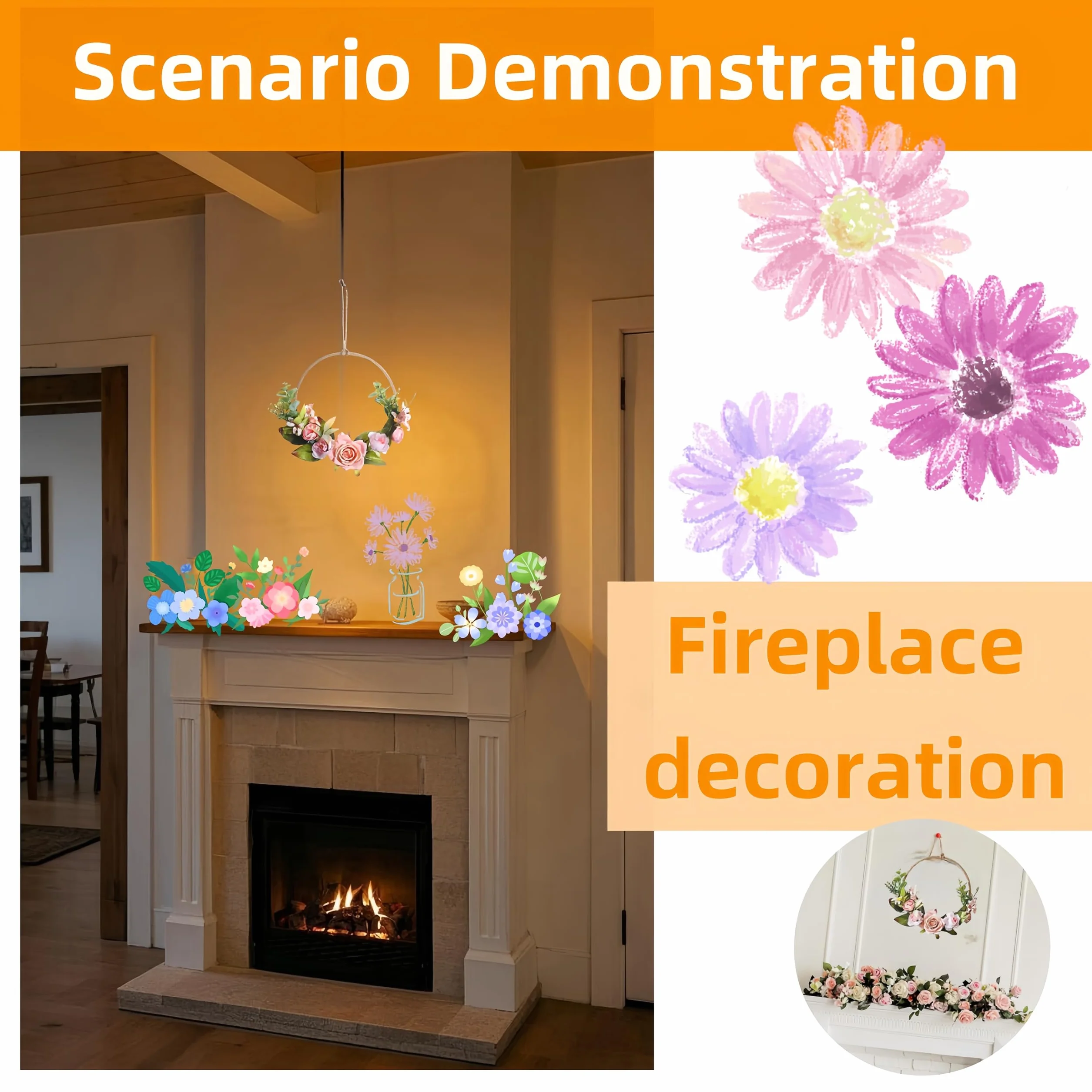 Couronne murale en métal avec orchidée artificielle et eucalyptus - Décoration de porte printanière