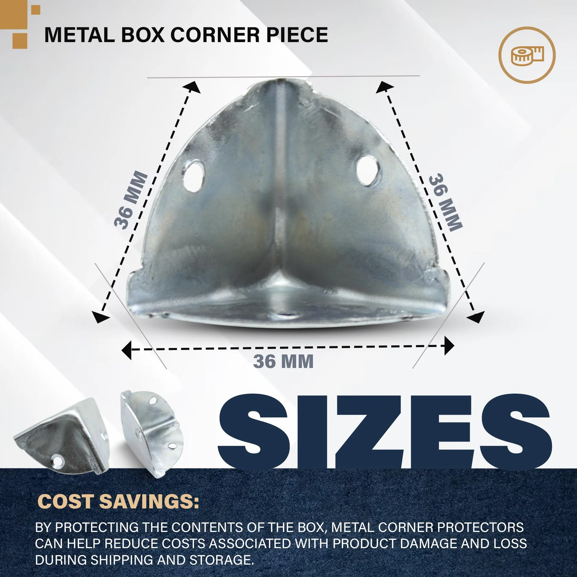 Protection Angle Metal Zinc Galvanisé 36x36x36mm Pack 8 Coins de Protection