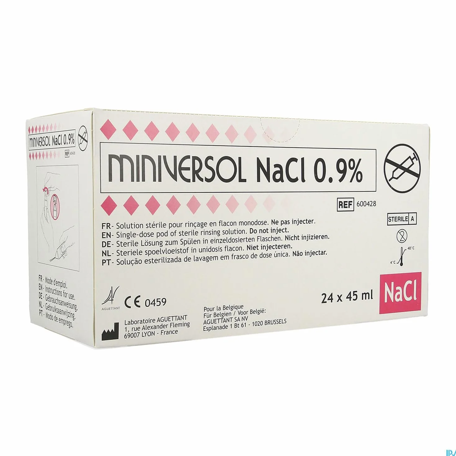 Sérum Physiologique Stérile Unidose 45ml Pack 24 Physiodoses Solution Saline Isotonique NaCl 0,9% Lavage Nasal Bébé Enfant Adulte