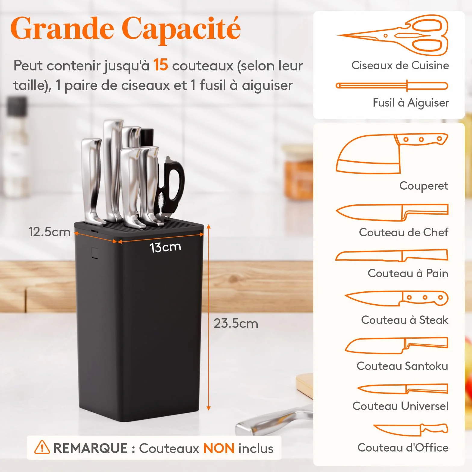 Lifewit Bloc à couteaux universel pour 15 pièces avec fente ciseaux aiguiseur