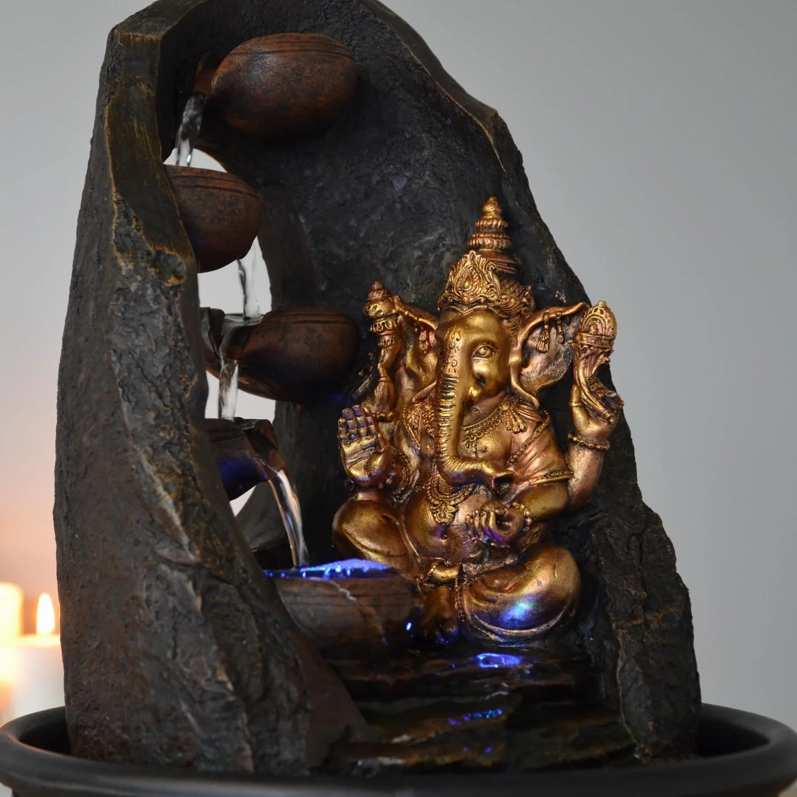 Fontaine d'Intérieur Bouddha Ganesh avec Lumière LED Colorée Feng Shui Zen H 40cm Mystic Zen'Light