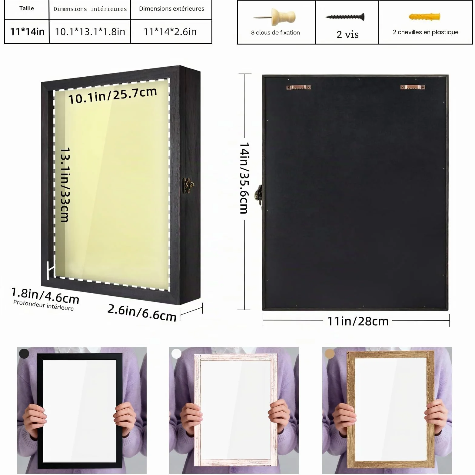 TJ.MOREE Shadowbox Cadre 35 x 28cm Noir Rustique avec Porte Fenêtre en Verre
