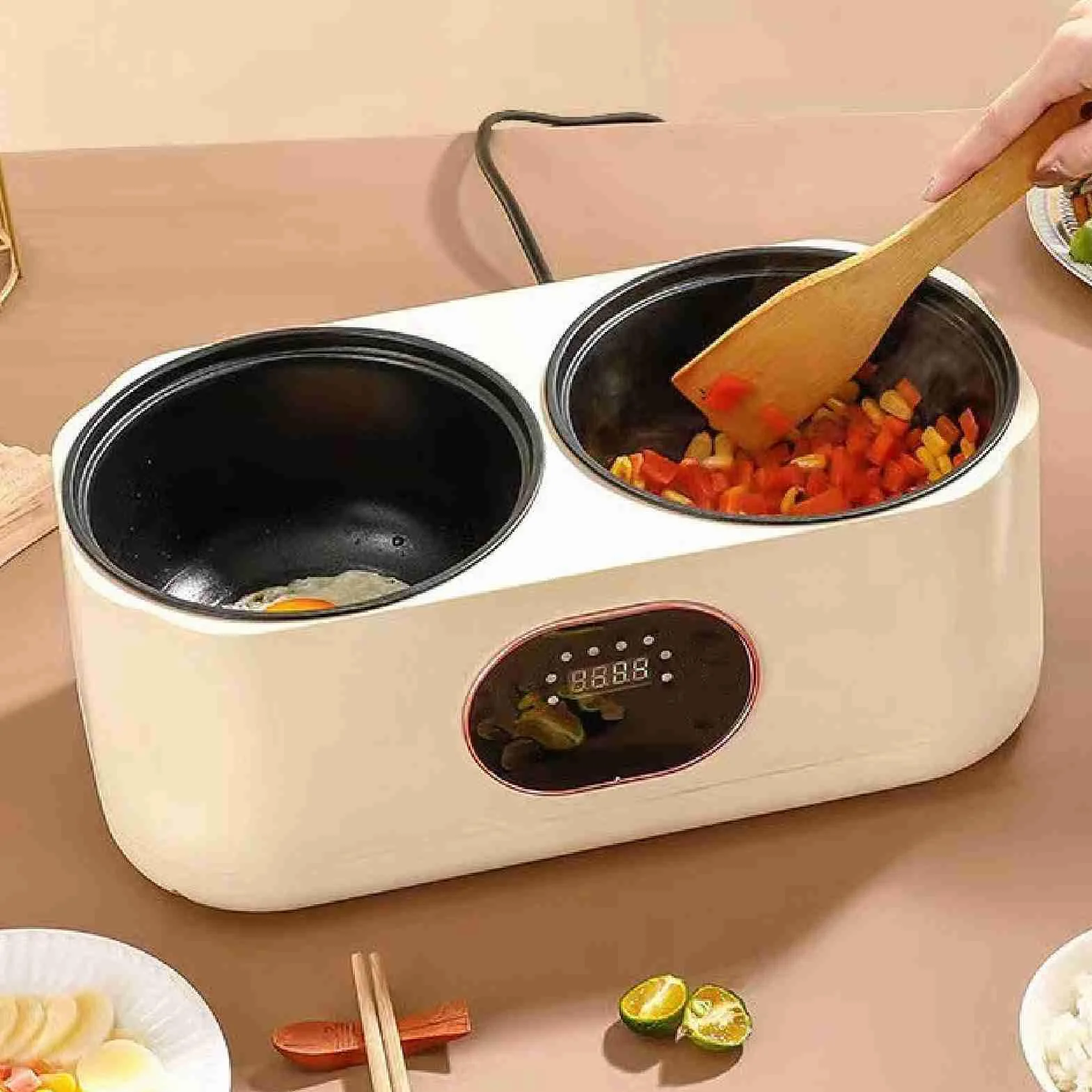 Double Mijoteuse à 2 Casseroles Chauffe-aliments Multifonction Automatique Isolation Intelligente