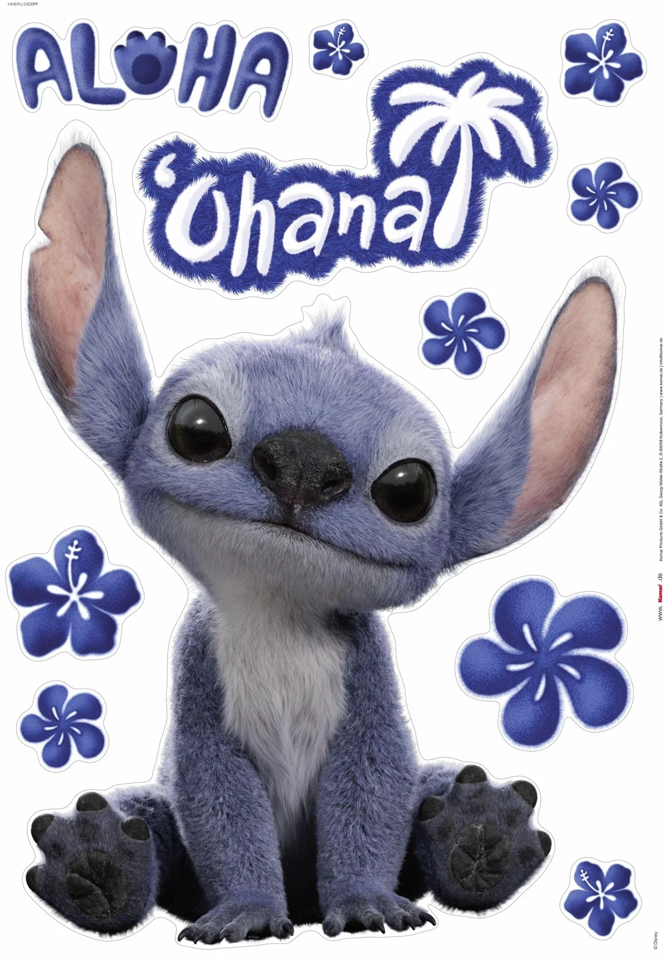 Disney Lilo and Stitch Live Action Ohana Mural Sticker 50x70 cm Bleu Décoration Murale Chambre Enfant