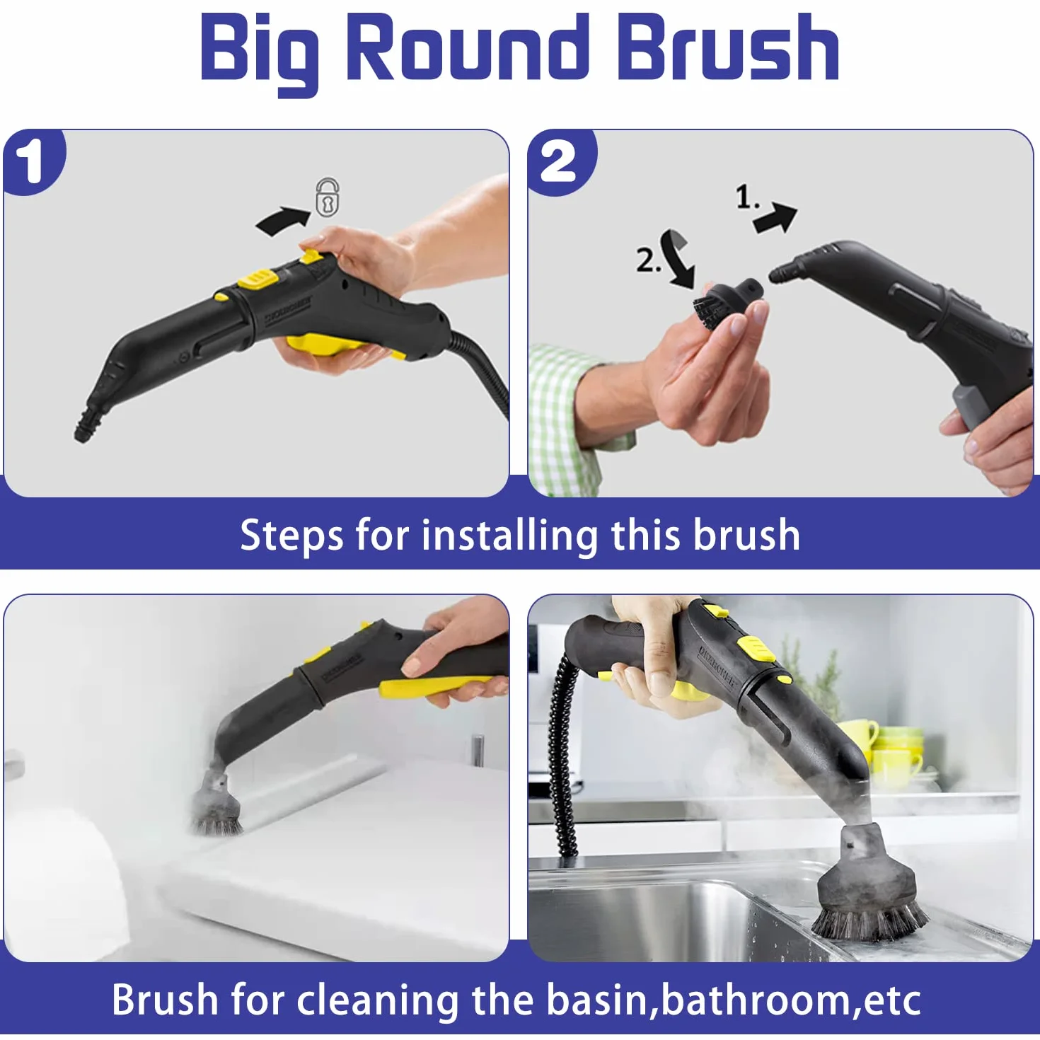 Accessoires Nettoyeur Vapeur Kärcher SC1 SC2 SC3 SC4 SC5, Brosse Ronde, Buse Rallongée Noire