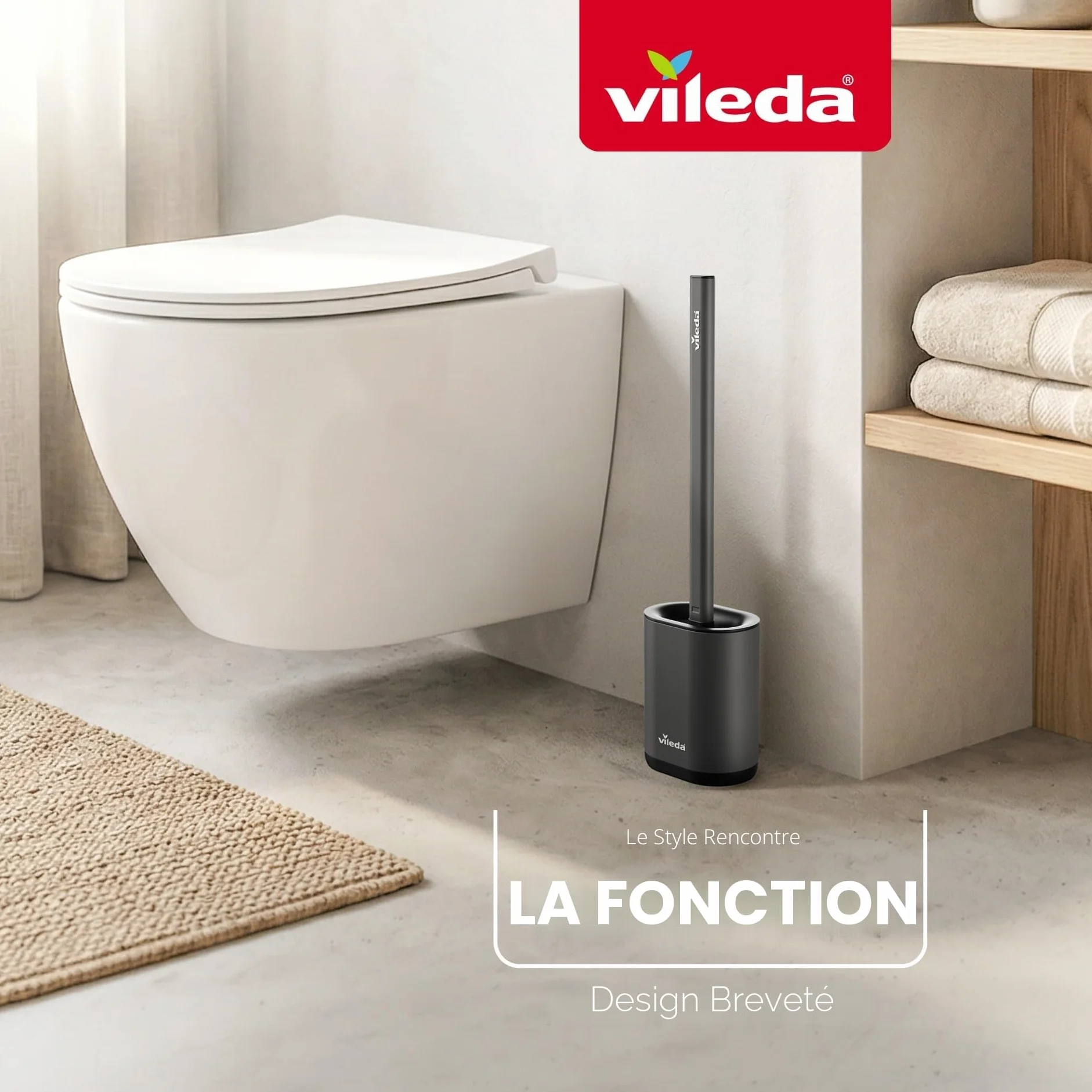Vileda Brosse WC Silicone Flexible Manche Inoxydable 2-en-1 Hygiénique Anti-odeurs