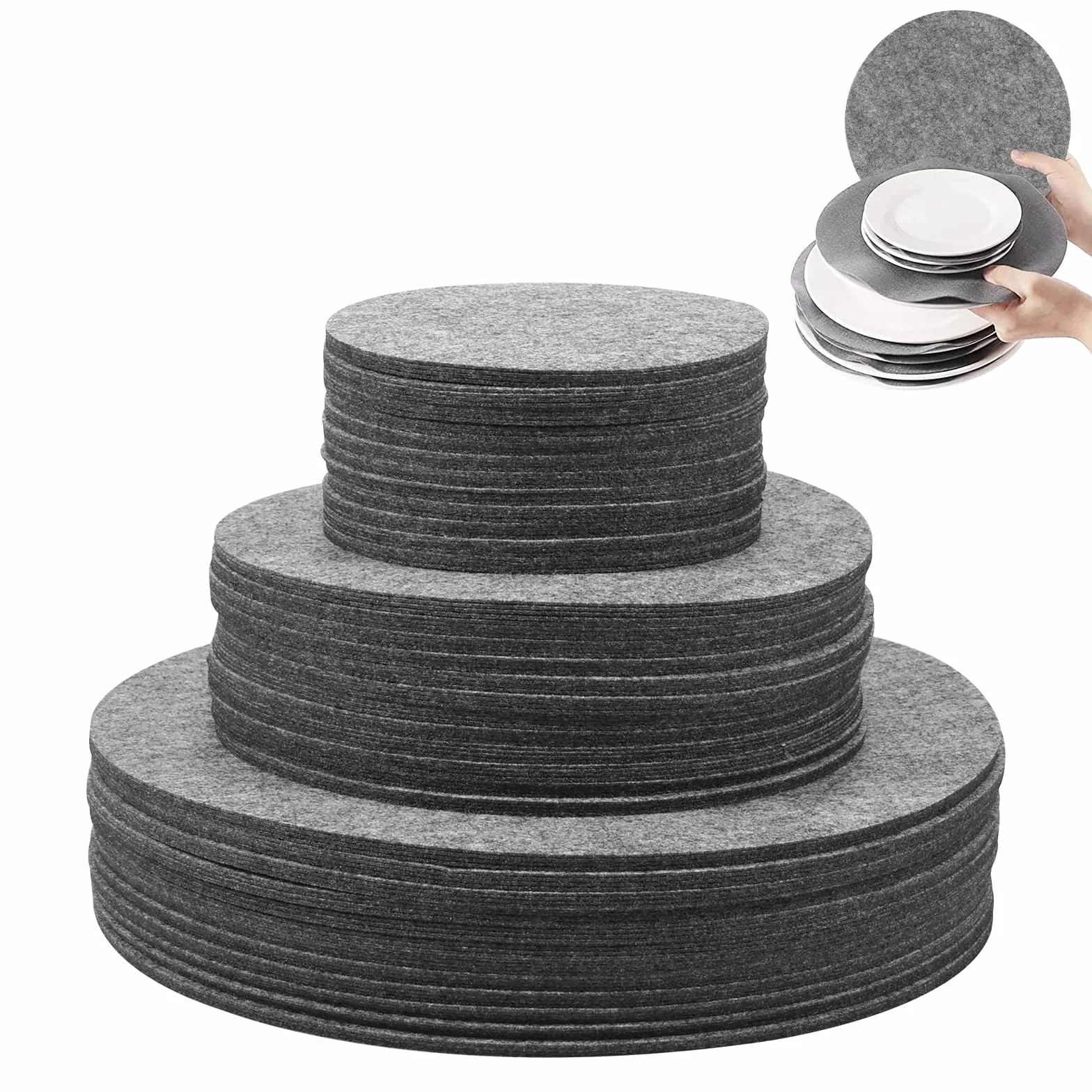 Séparateurs de plats en feutre 144 pièces 3 tailles 12,7 cm 19,1 cm 26,7 cm Protège-poêles lavable empilable