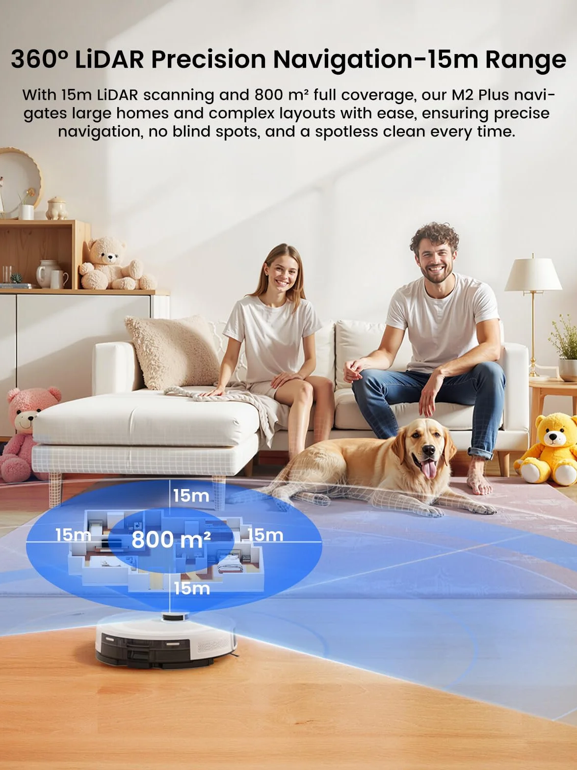 Lefant M2 Plus Aspirateur Robot Laveur avec Station, 6000Pa, Navigation Laser, Évitement d'obstacles PSD