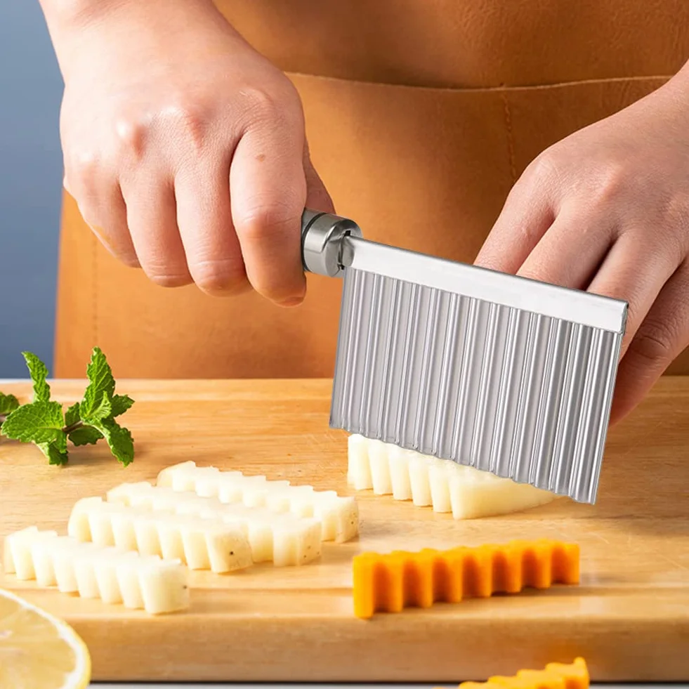 Vicloon Couteau Ondulé en Acier Inoxydable pour Coupe Frites Pommes de Terre et Légumes
