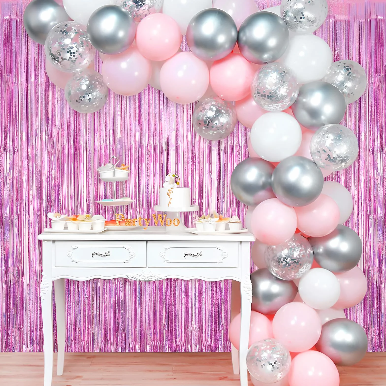 Rideau Anniversaire Rose 1m x 2m à Franges Scintillants pour Décoration Fête