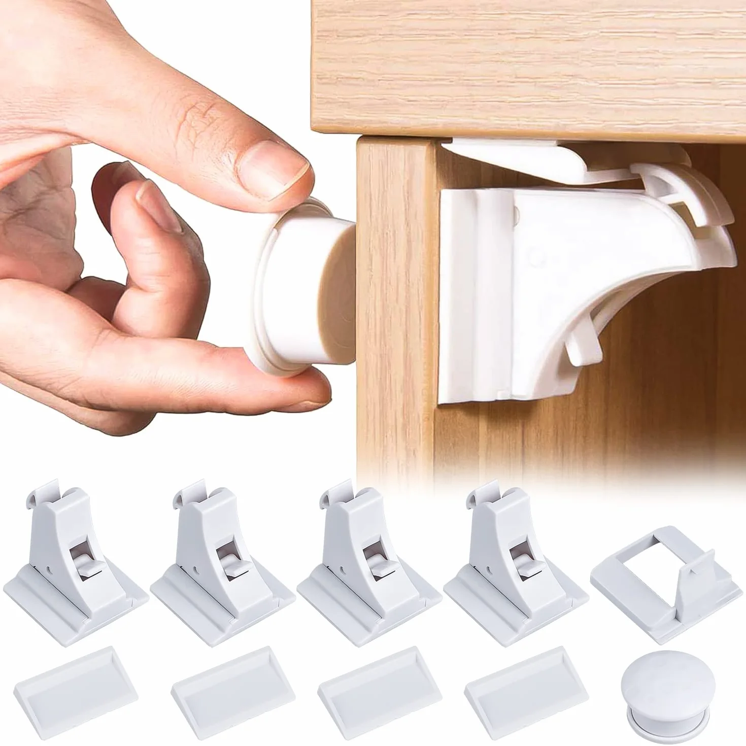 Lot de 4 serrures de sécurité pour enfants avec clé magnétique, serrure de tiroir invisible sans perçage