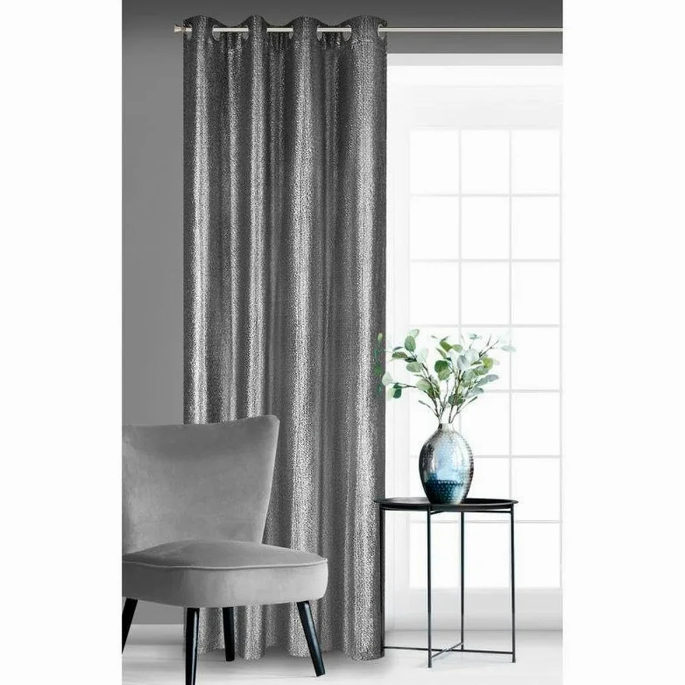 Eurofirany Rideau doré argenté avec Galon fronceur à œillets - Or argenté Noir Brillant (Argent Brillant, 140 x 250 cm - Rideau à œillets)