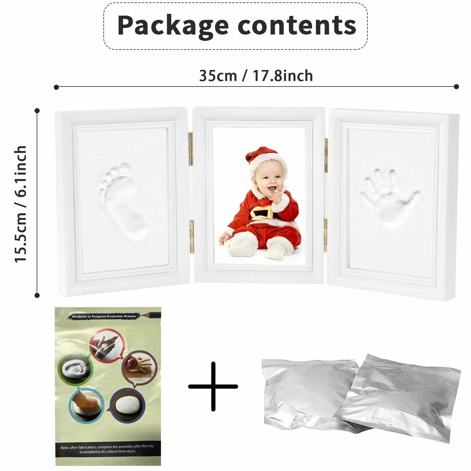 Cadre Empreintes Bébé Set Cadeau Naissance Baptême Baby Party 35x15.5cm