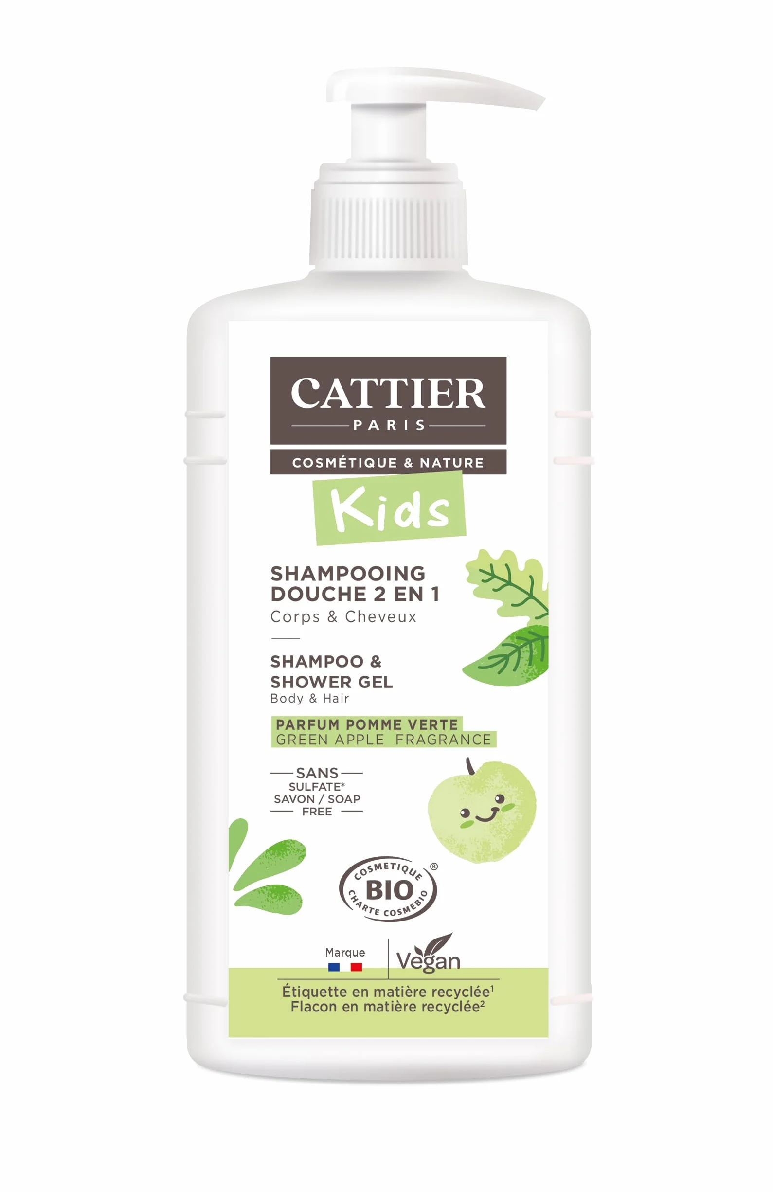 Cattier Kids Shampoing Douche 2en1 Parfum Pomme Verte Bio 500 ml