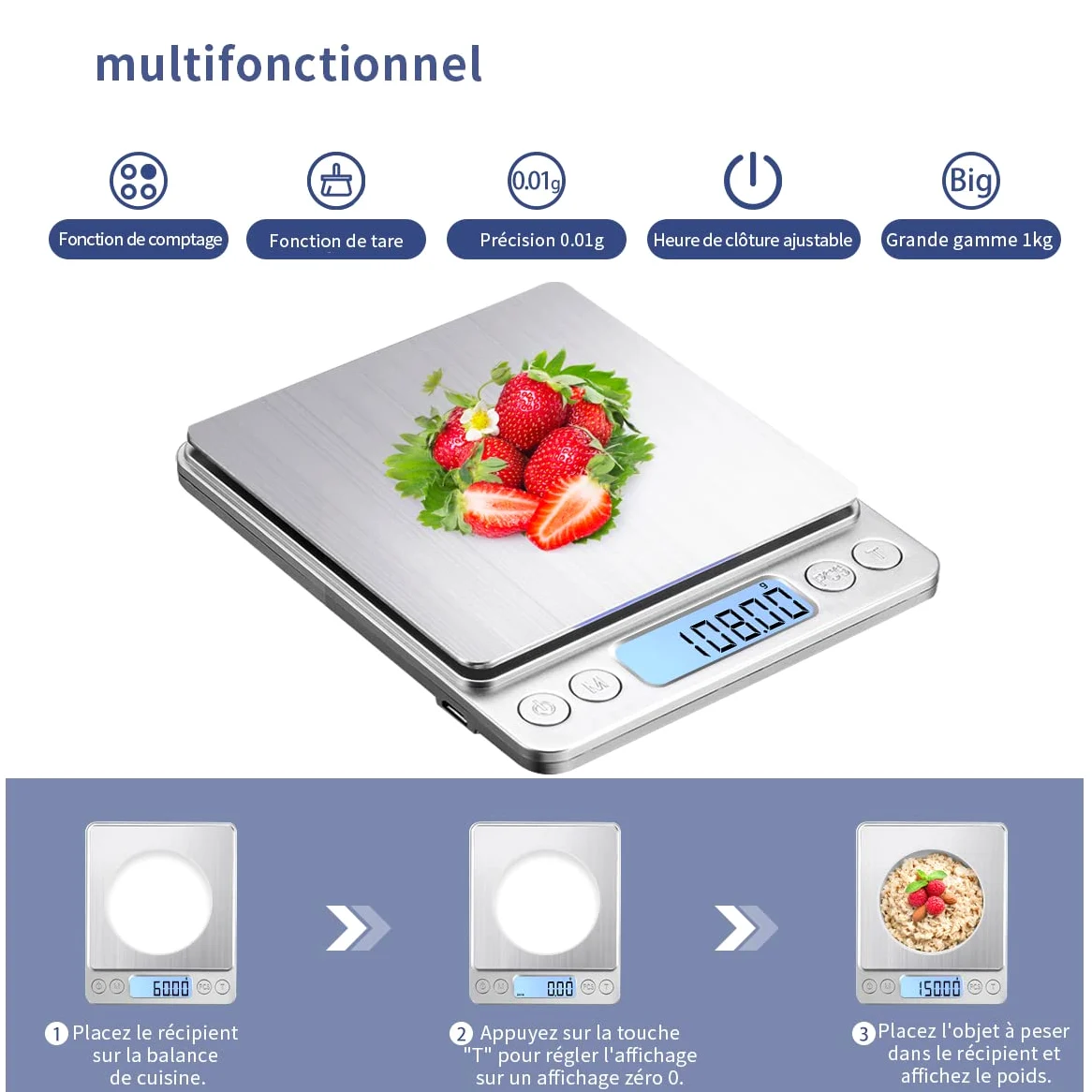 Balance de cuisine améliorée avec une capacité de pesée maximale de 1kg/0.01g,Petite Mini Balance Milligramme, pour Bijoux, Matières Médicinales, Poudre,Cuisine Alimentaire, Grains de Café