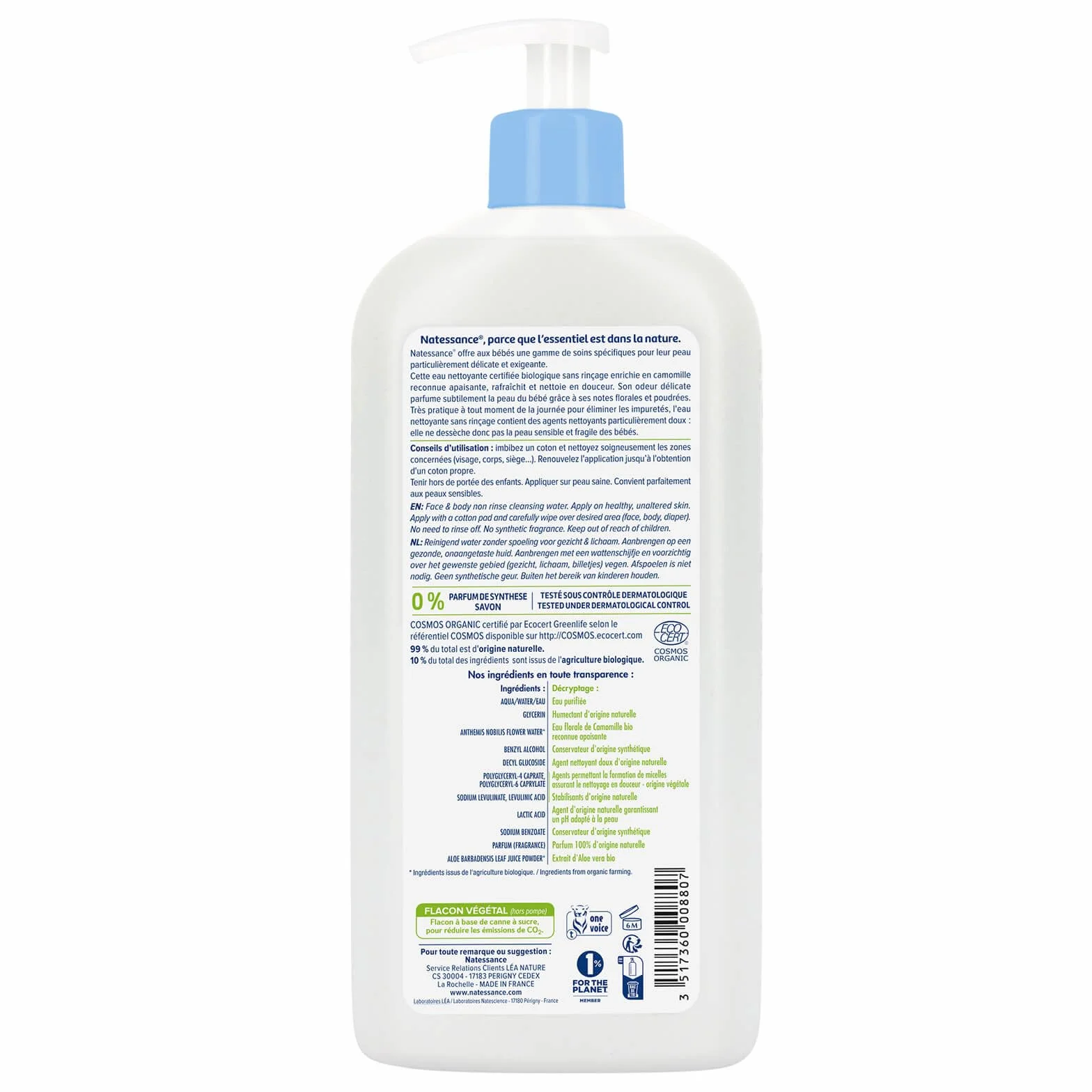Natessance Bébé eau nettoyante sans rinçage 500ml