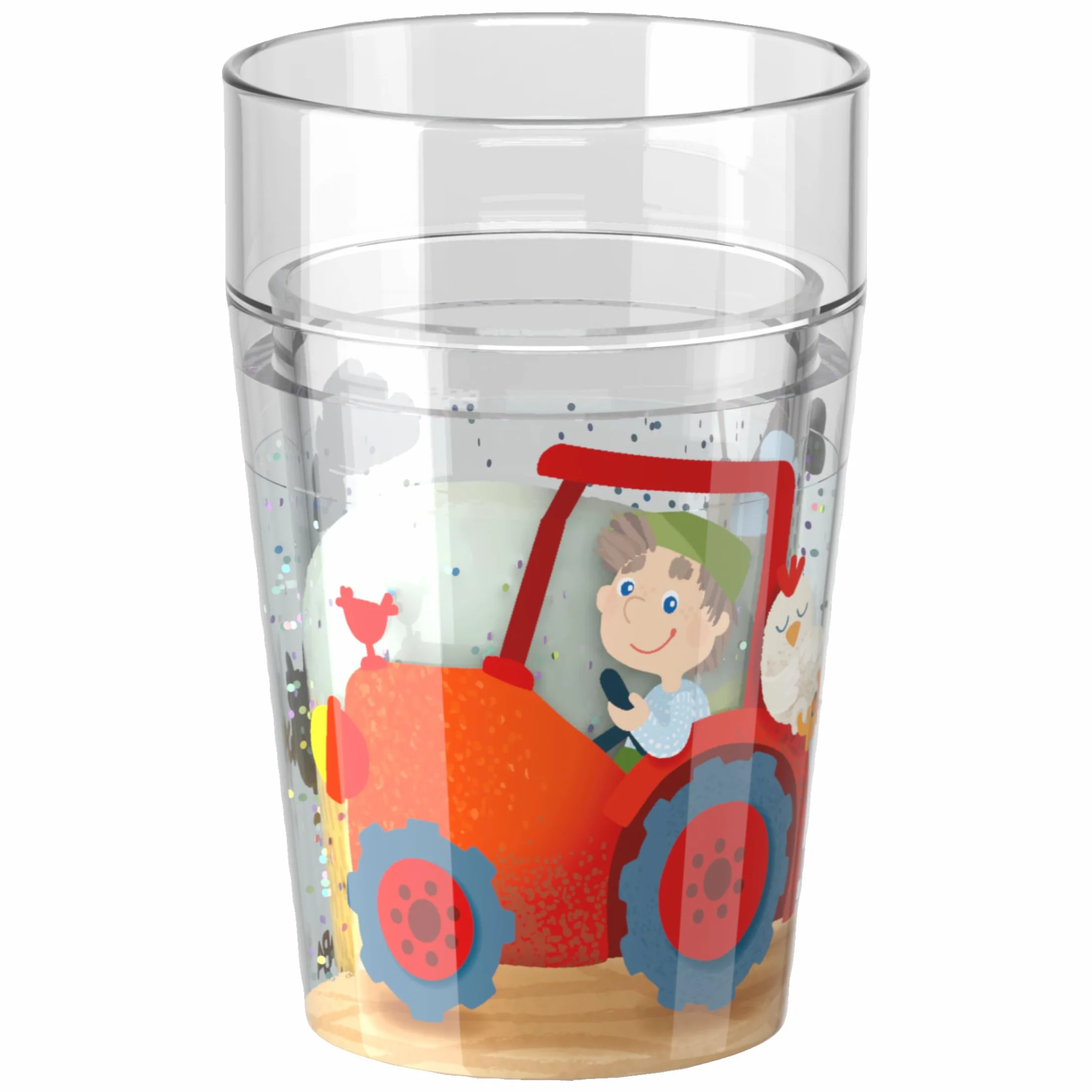 HABA Gobelet à paillettes Ferme – Verre enfant incassable motifs animaux, eau jus thé, dès 2 ans