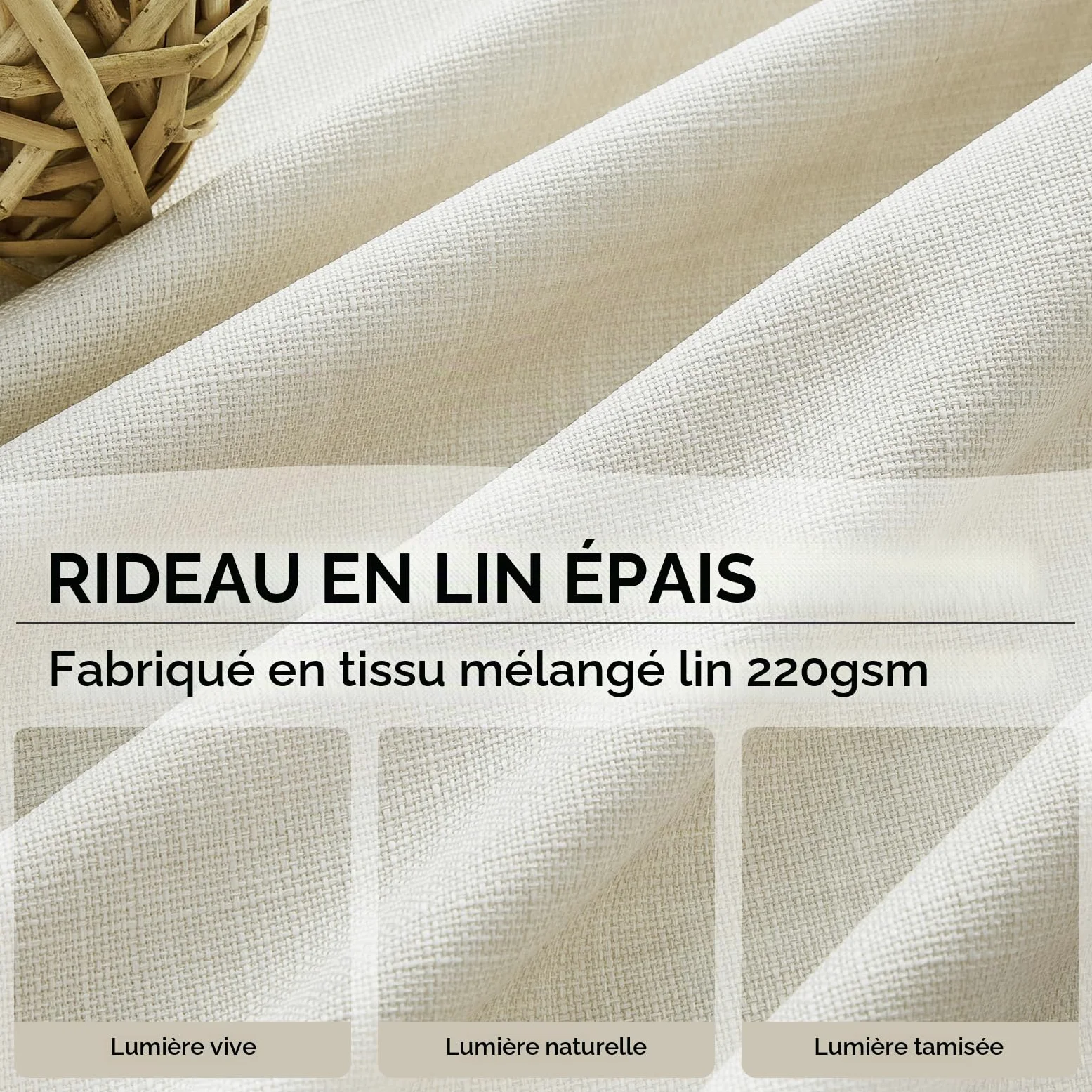 CUTEWIND Rideaux Salon Moderne Rideau Voilage Lin Naturel Semi-Transparent Beige à Oeillets 300x240 cm, Rideaux Voilages Intérieurs pour Chambre Baie Vitrée Bureau Porte Fenetre, 1 Pièce