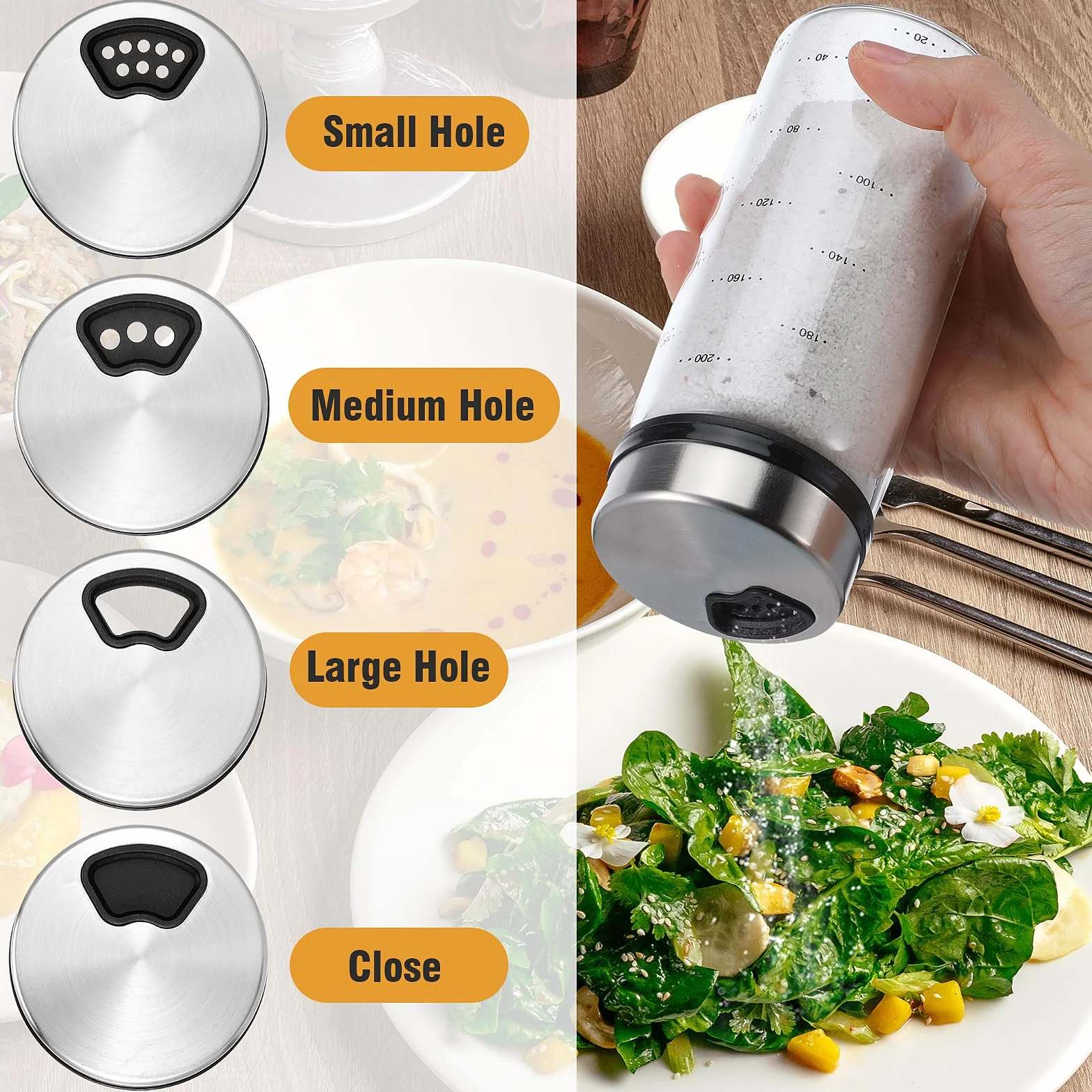 Salière et poivrière en verre avec trous réglables, shaker d'assaisonnement résistant à l'humidité