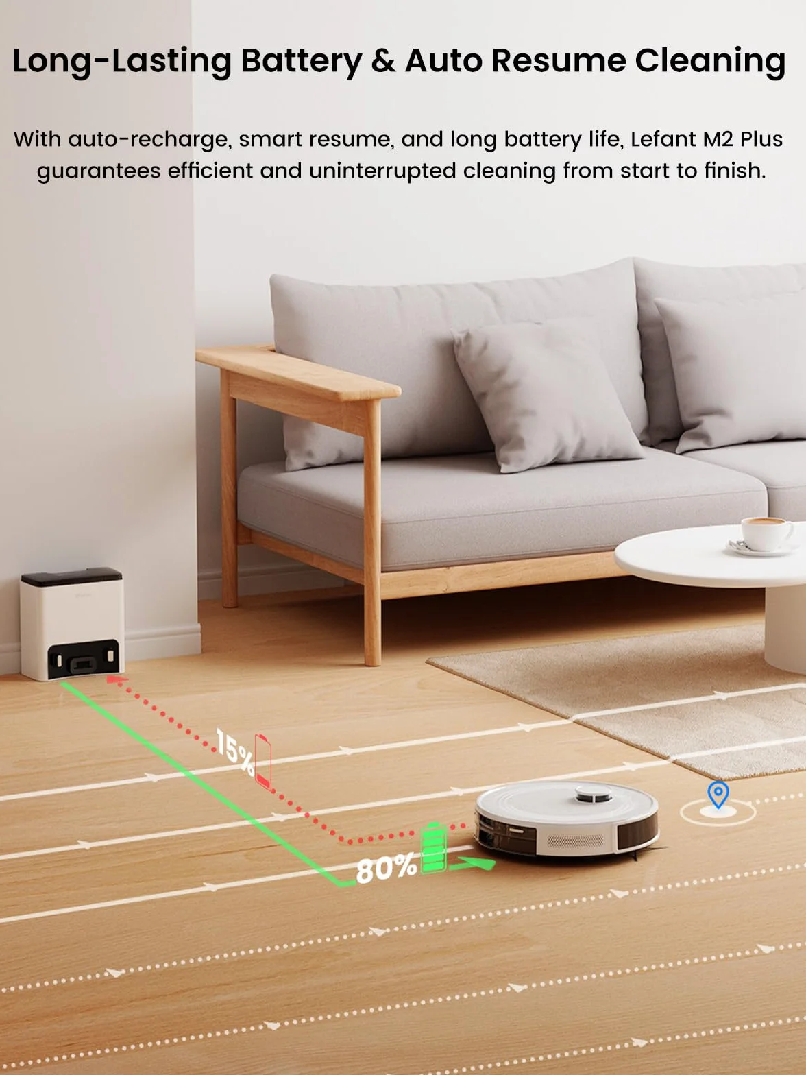 Lefant M2 Plus Aspirateur Robot Laveur avec Station, 6000Pa, Navigation Laser, Évitement d'obstacles PSD