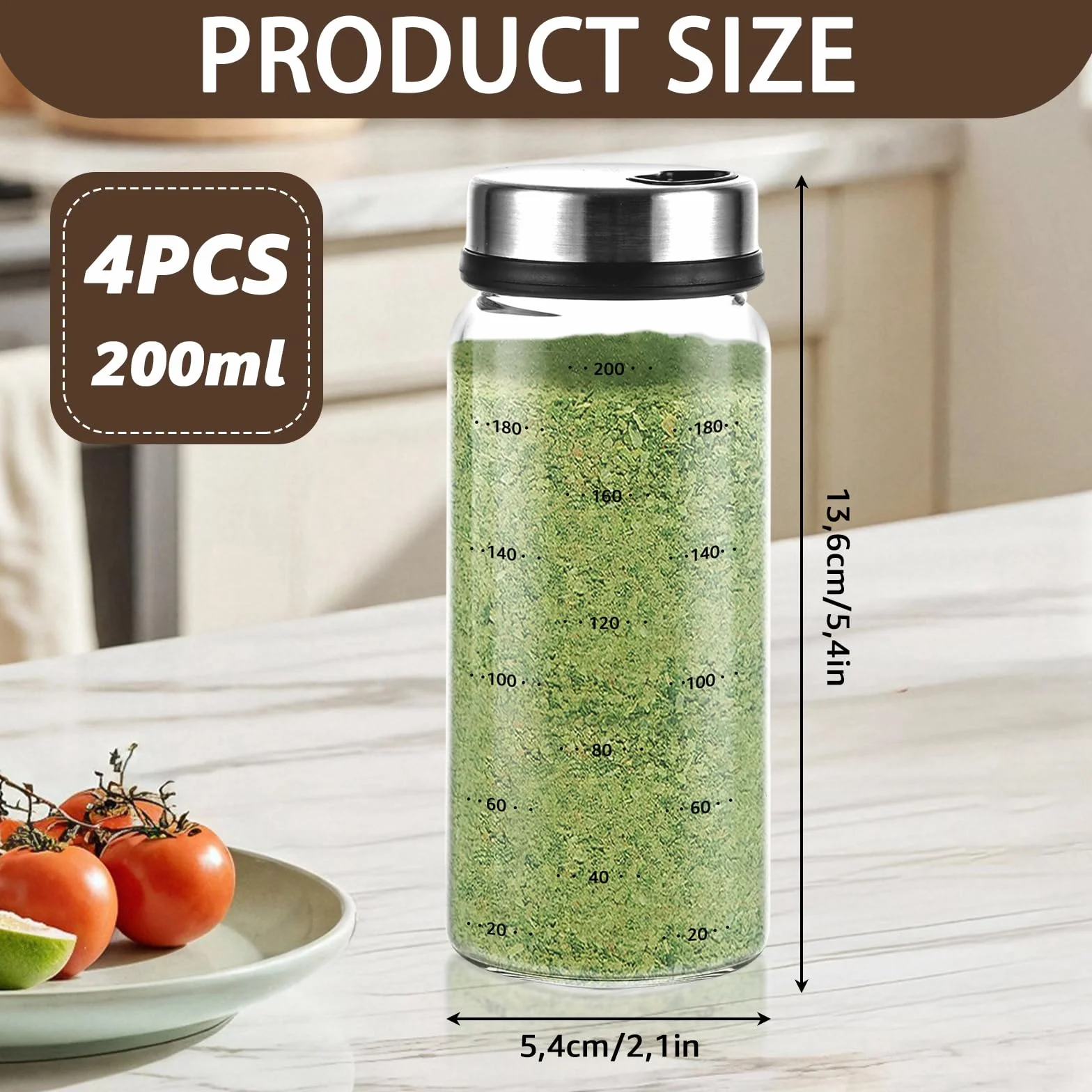 APACALI 4 x 200ml Bocaux à Épices Verre Borosilicaté avec Couvercle Rotatif