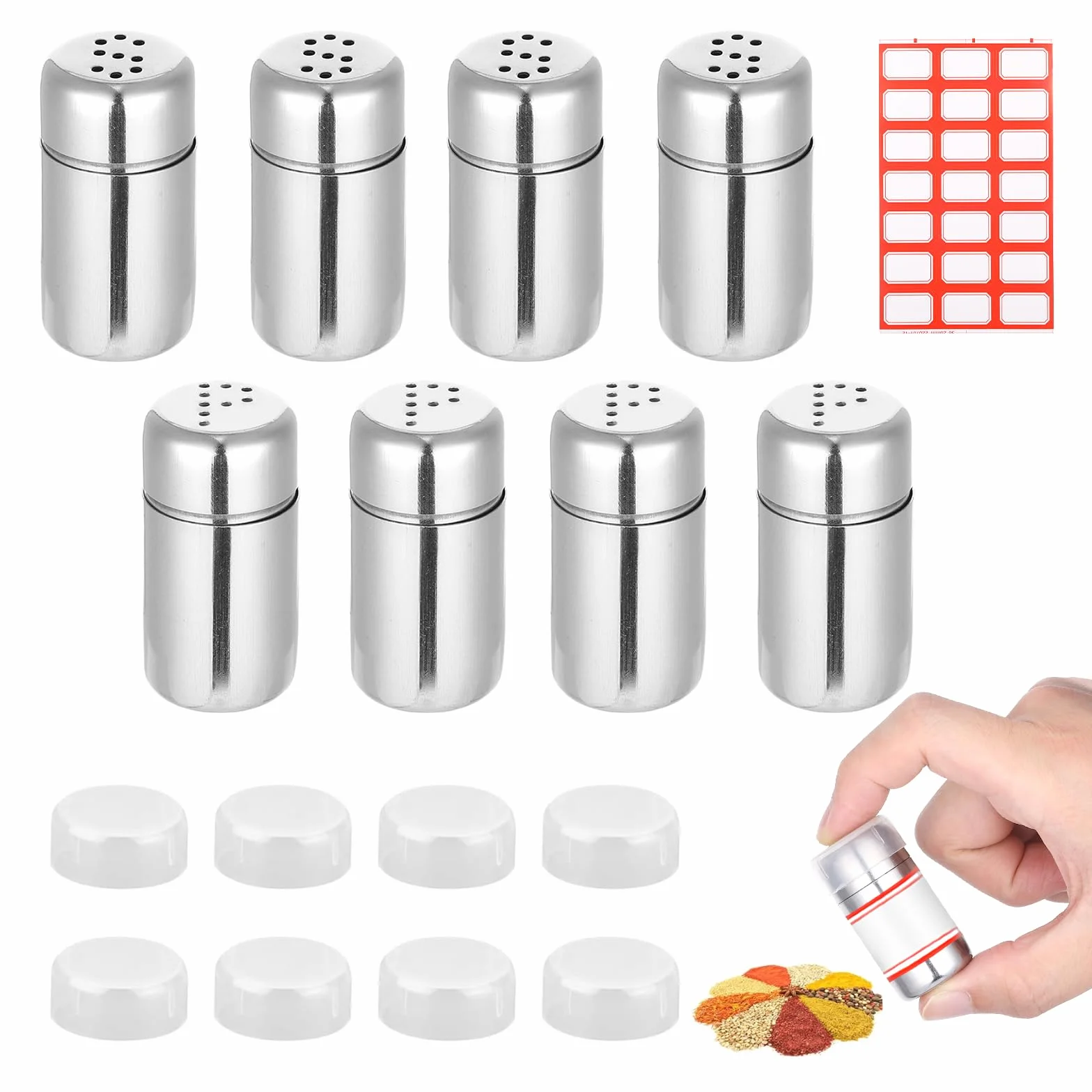 Mini salières en acier inoxydable 15 ml avec couvercle, lot de 8 pour camping, cuisine et barbecue